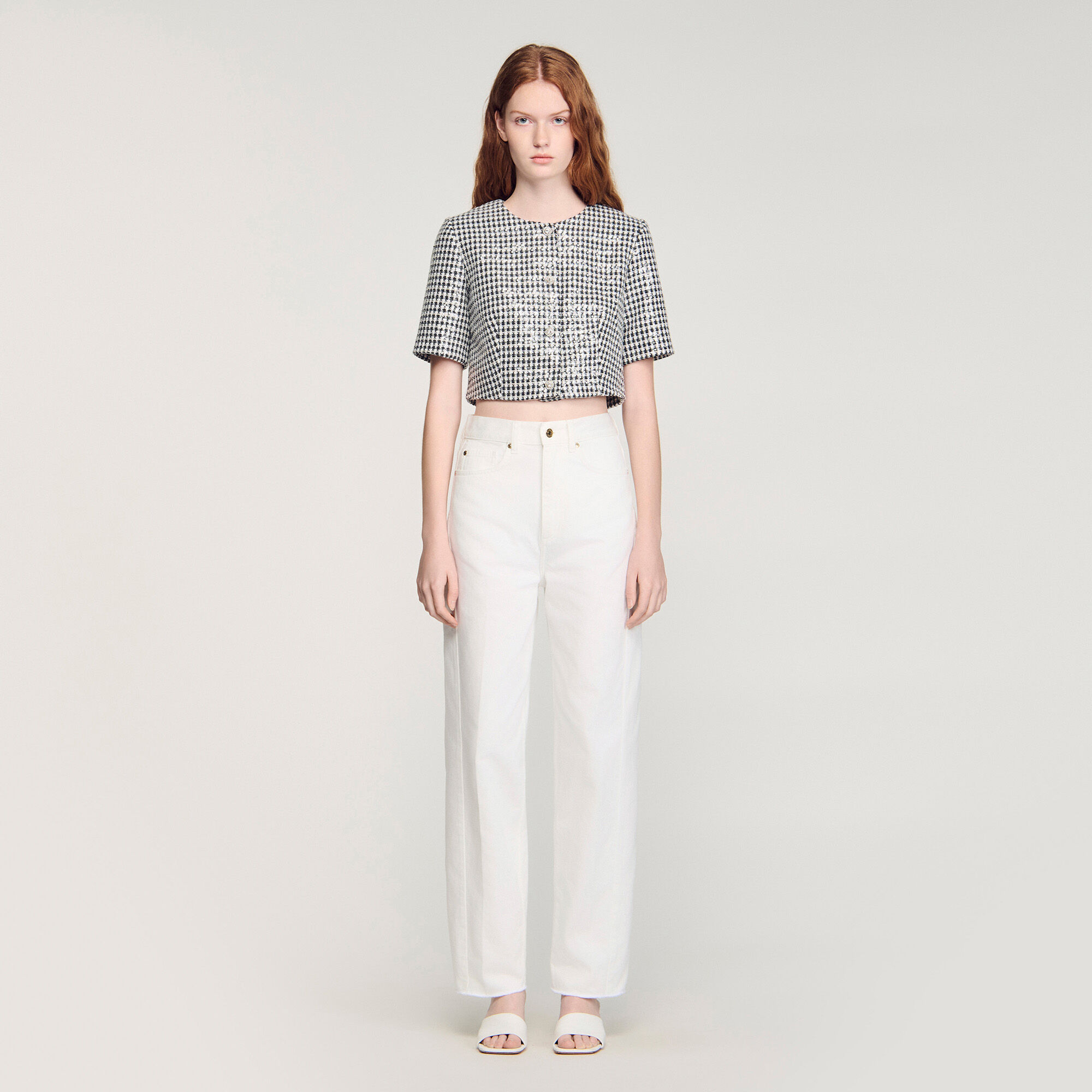 Cropped-Houndstooth-Tweed-Top