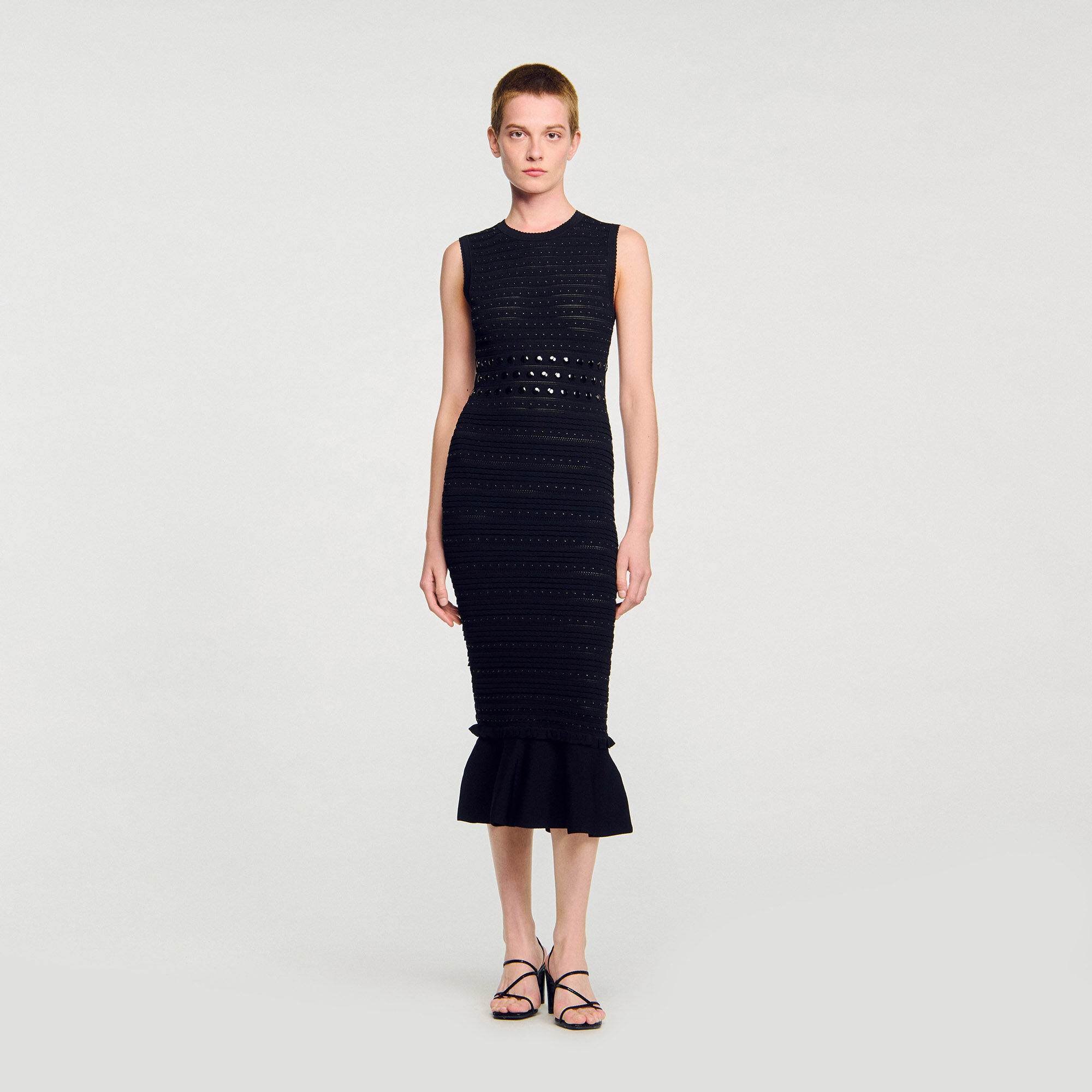 Strick-Midi-Kleid mit Nieten