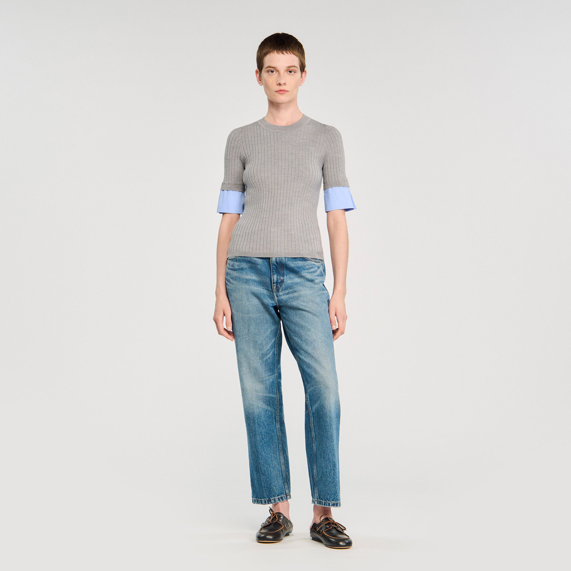 Pullover mit Kontrast-Kurzärmeln