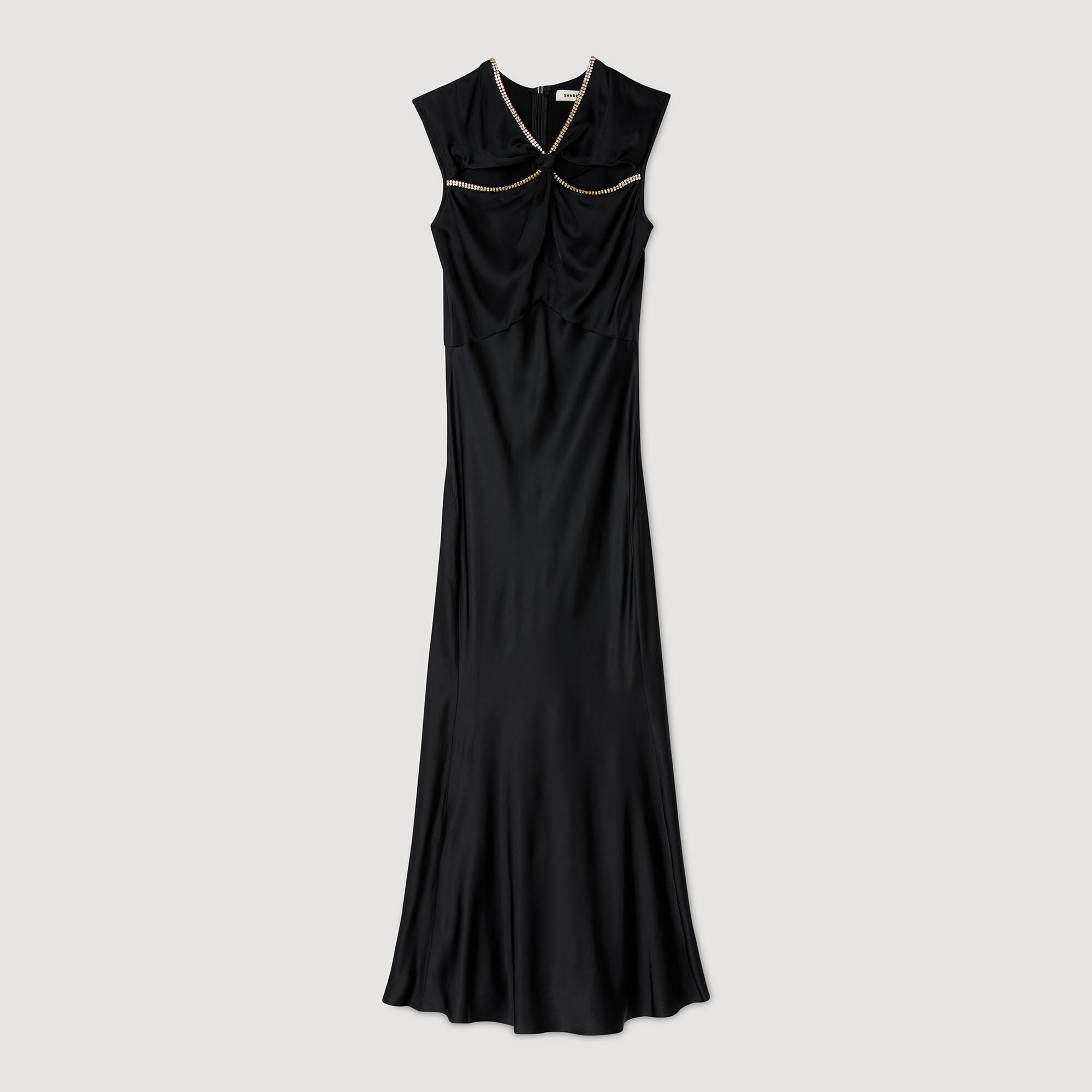 Maxikleid aus Satin mit Strasssteinen
