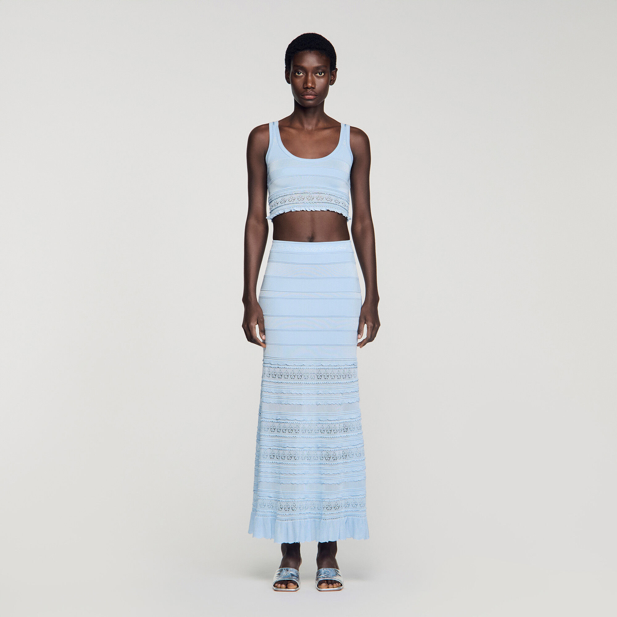 Maxikleid aus Strick mit Pointelle-Muster