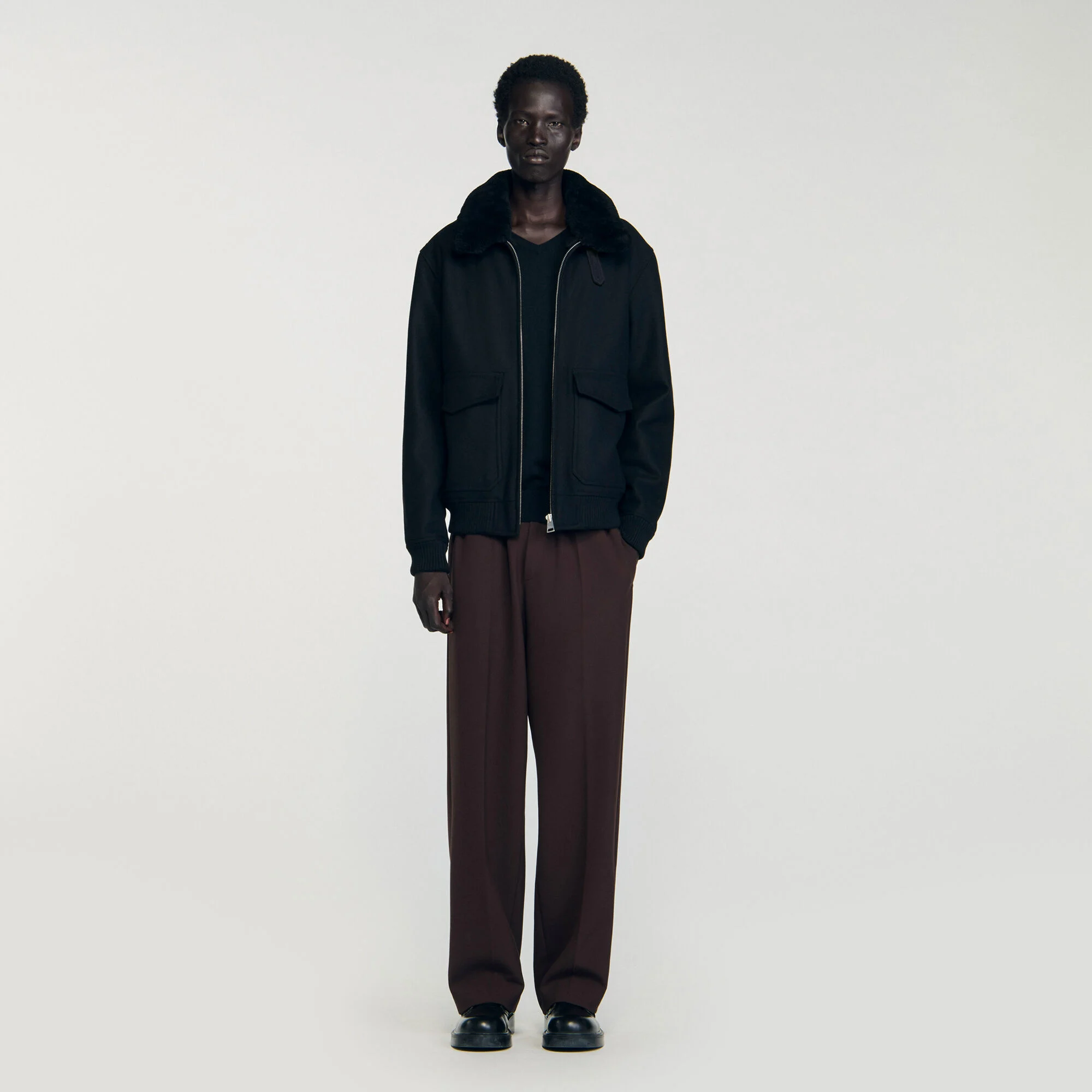 Woll-Fliegerjacke mit Schaffell