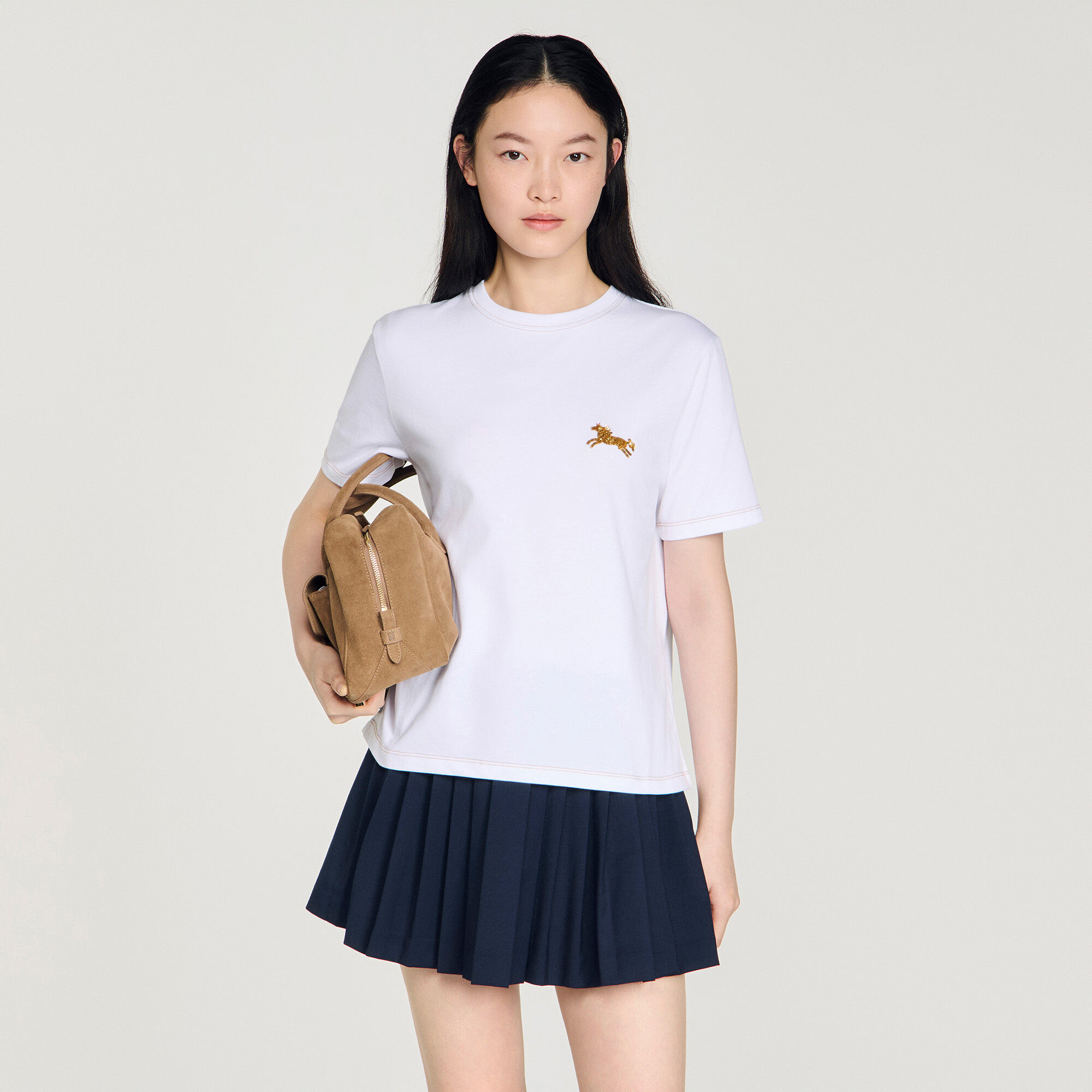 Pferde-Stickerei Baumwoll-T-Shirt