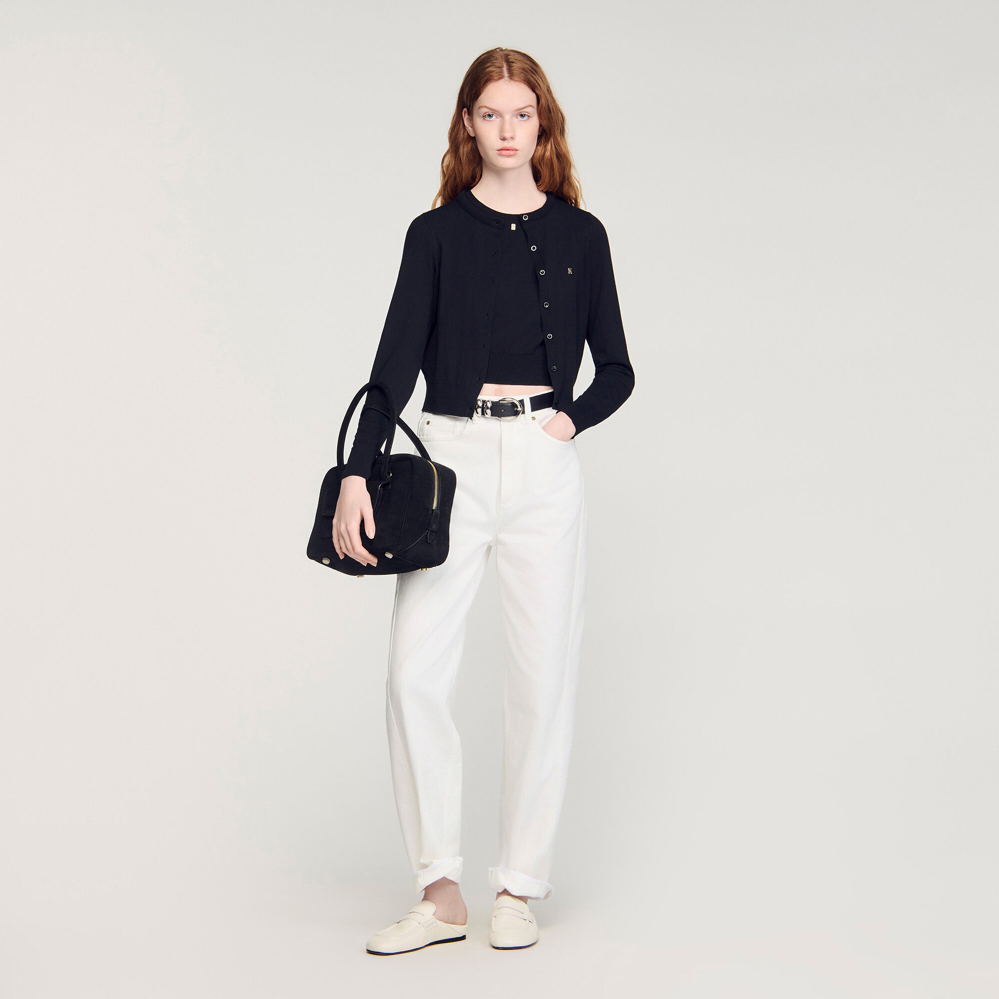 Gepolsterter Rundhals-Shortcardigan