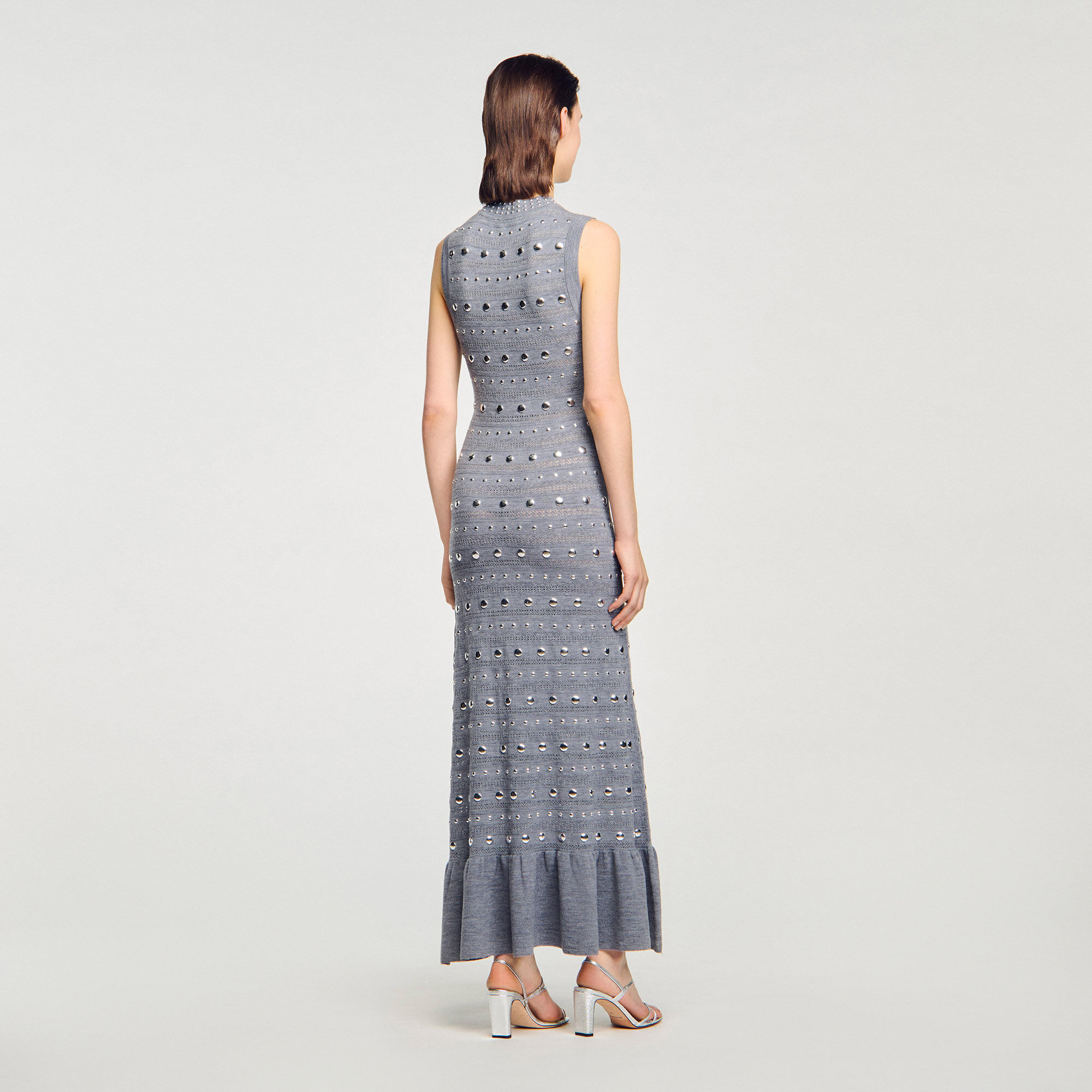 Strick-Maxikleid mit Nieten