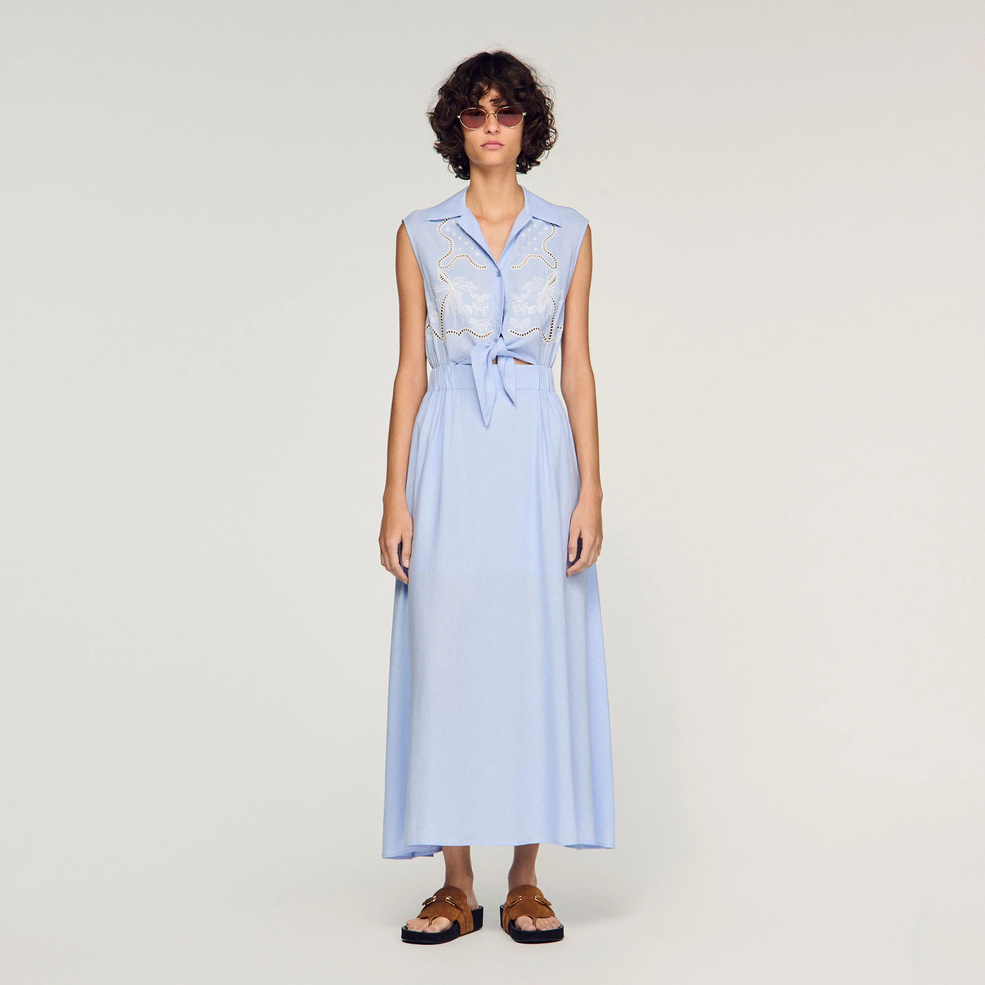Besticktes Leinen-Maxikleid