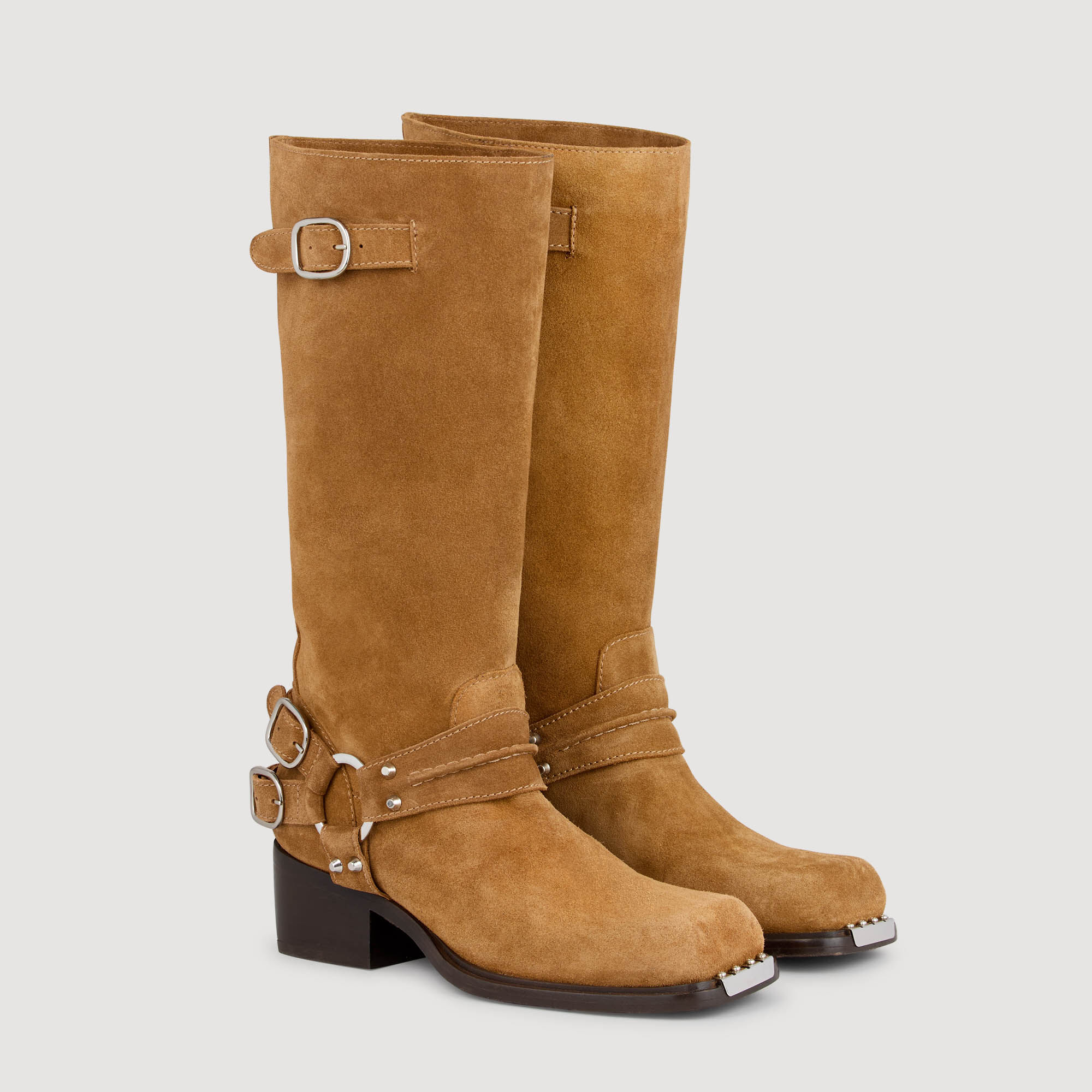 Schnürstiefel aus Wildleder mit Schnallen