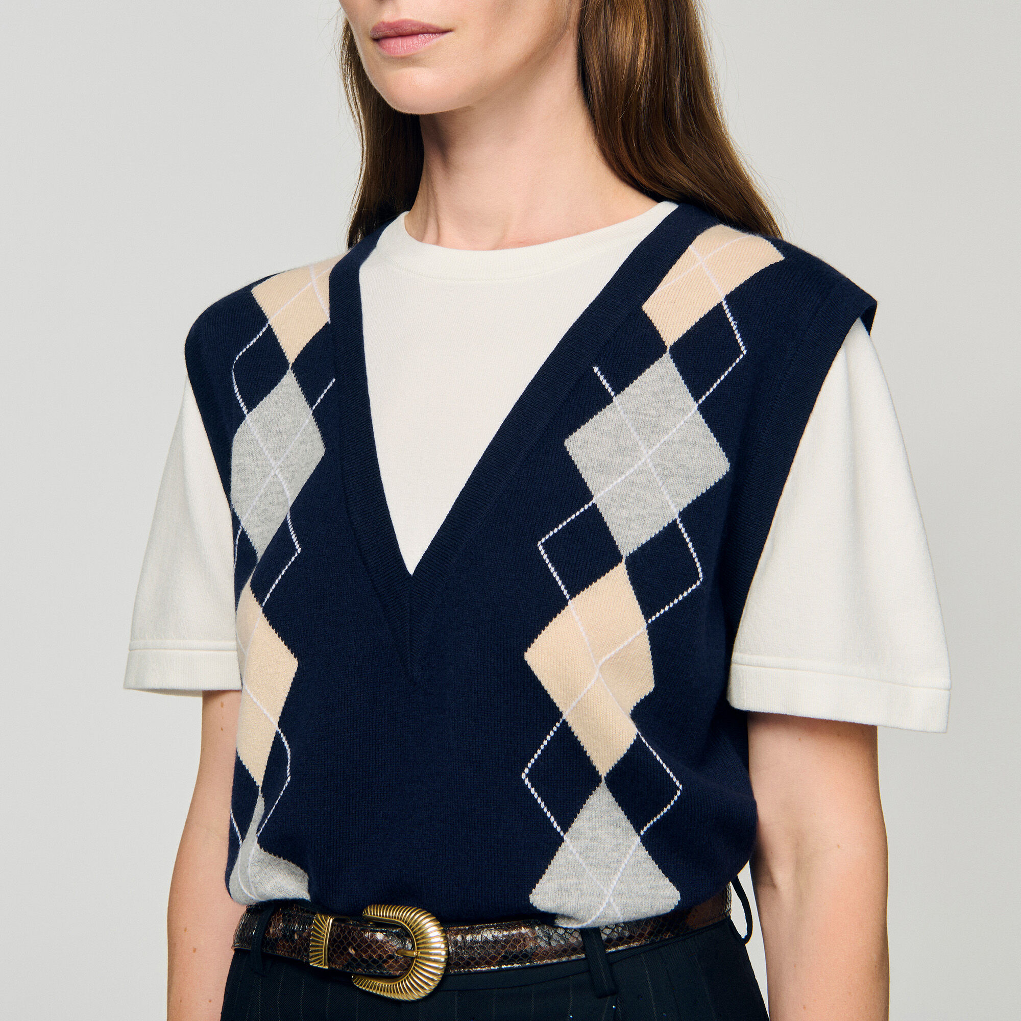 Strickpullover mit Argyle-Muster und Schichtwirkung