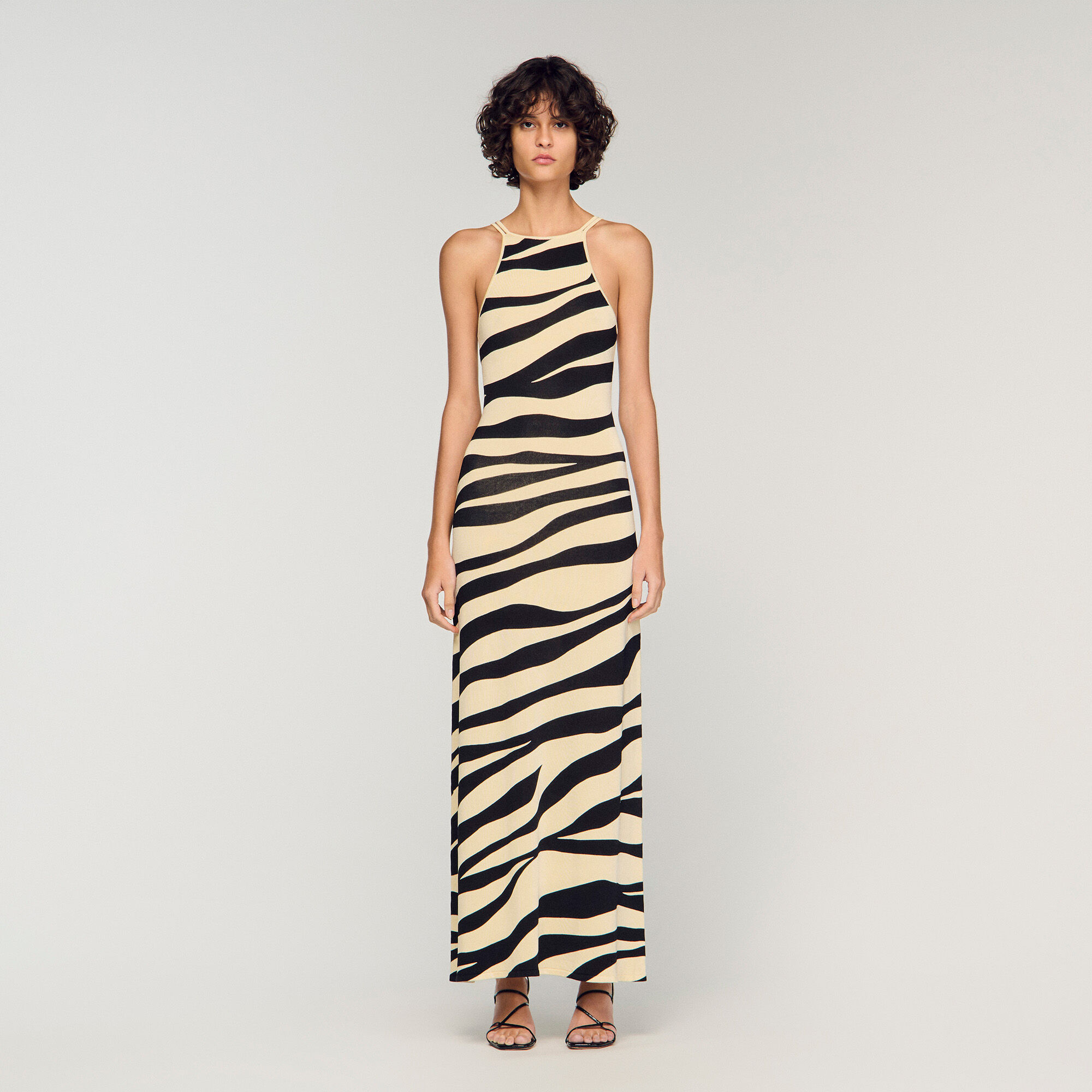Zebra-Muster Strick-Maxikleid
