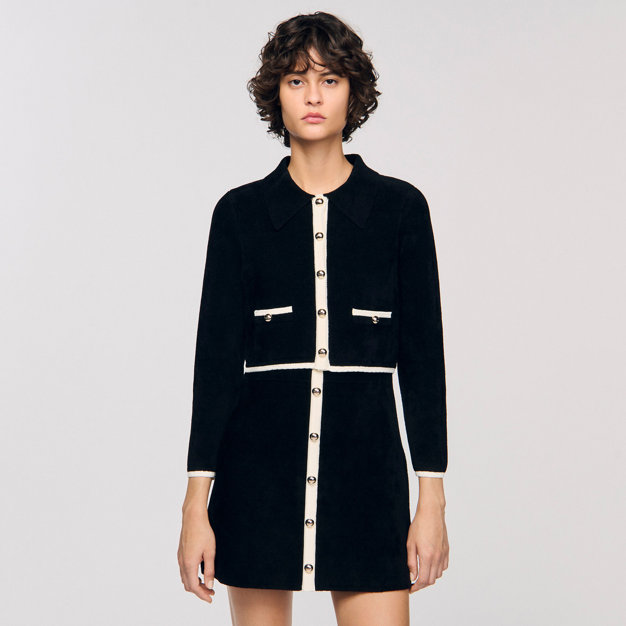 Zweifarbiger Hemdkragen-Cardigan
