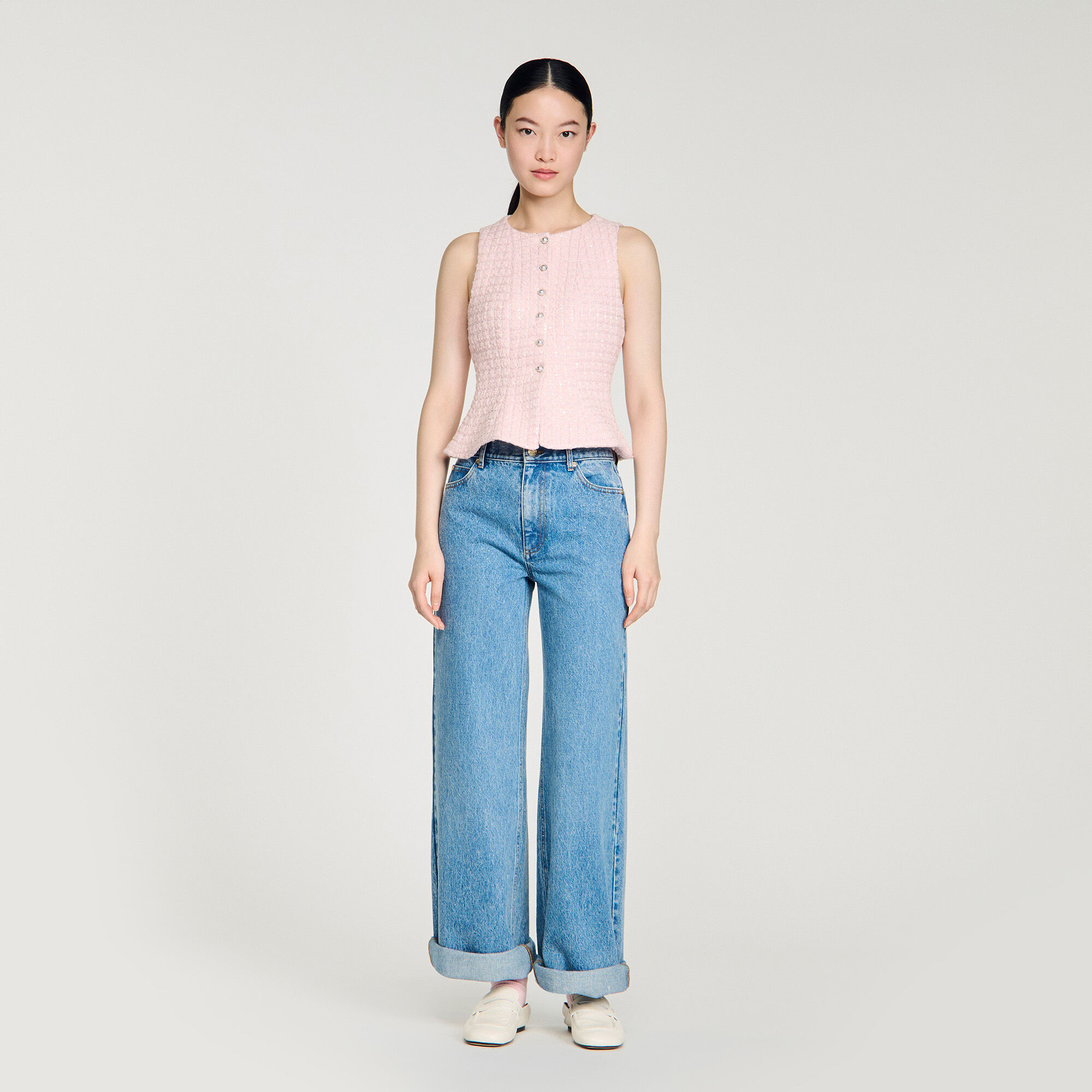 Perlenbesetzte Peplum-Wollweste