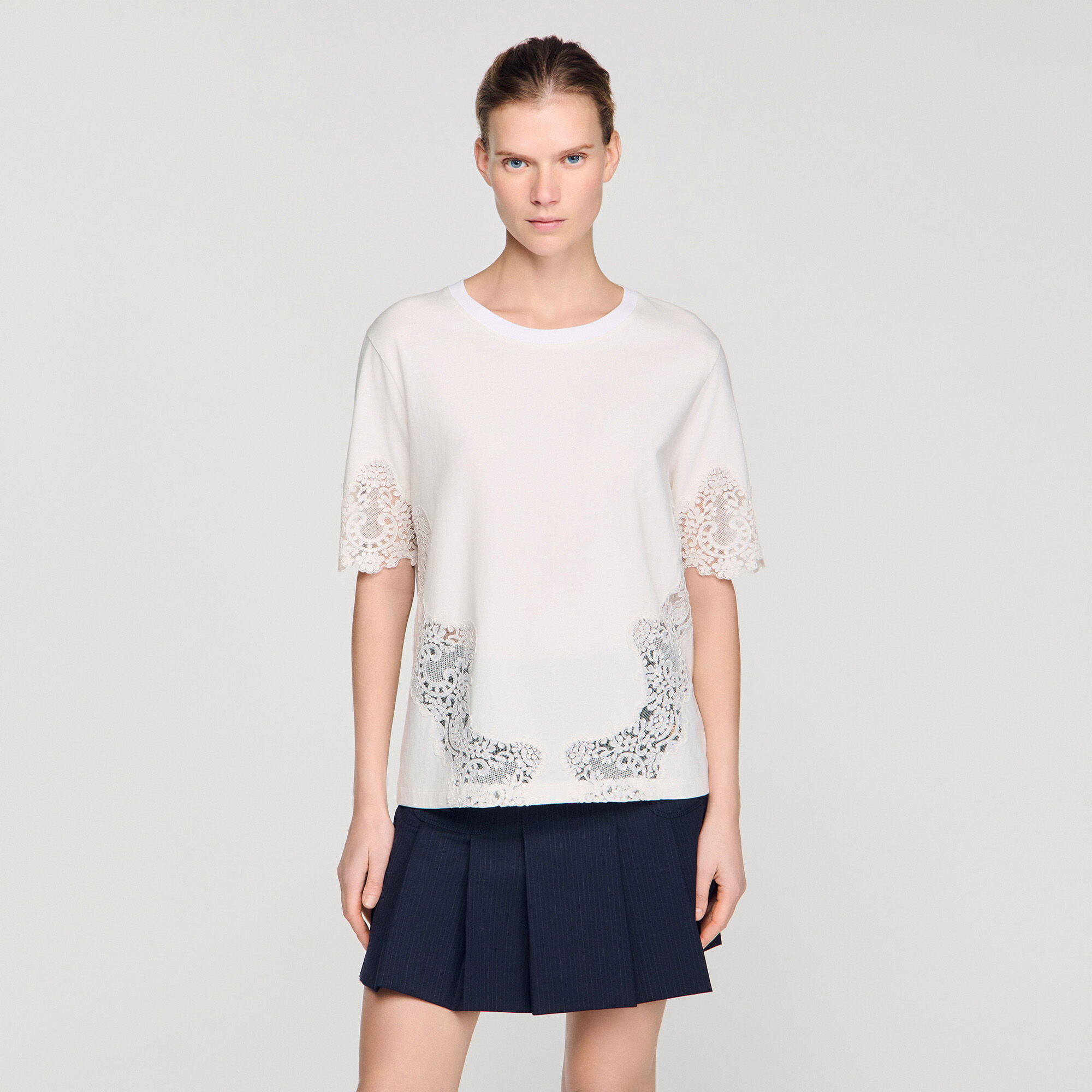 Baumwoll-T-Shirt mit Spitzen-Detail