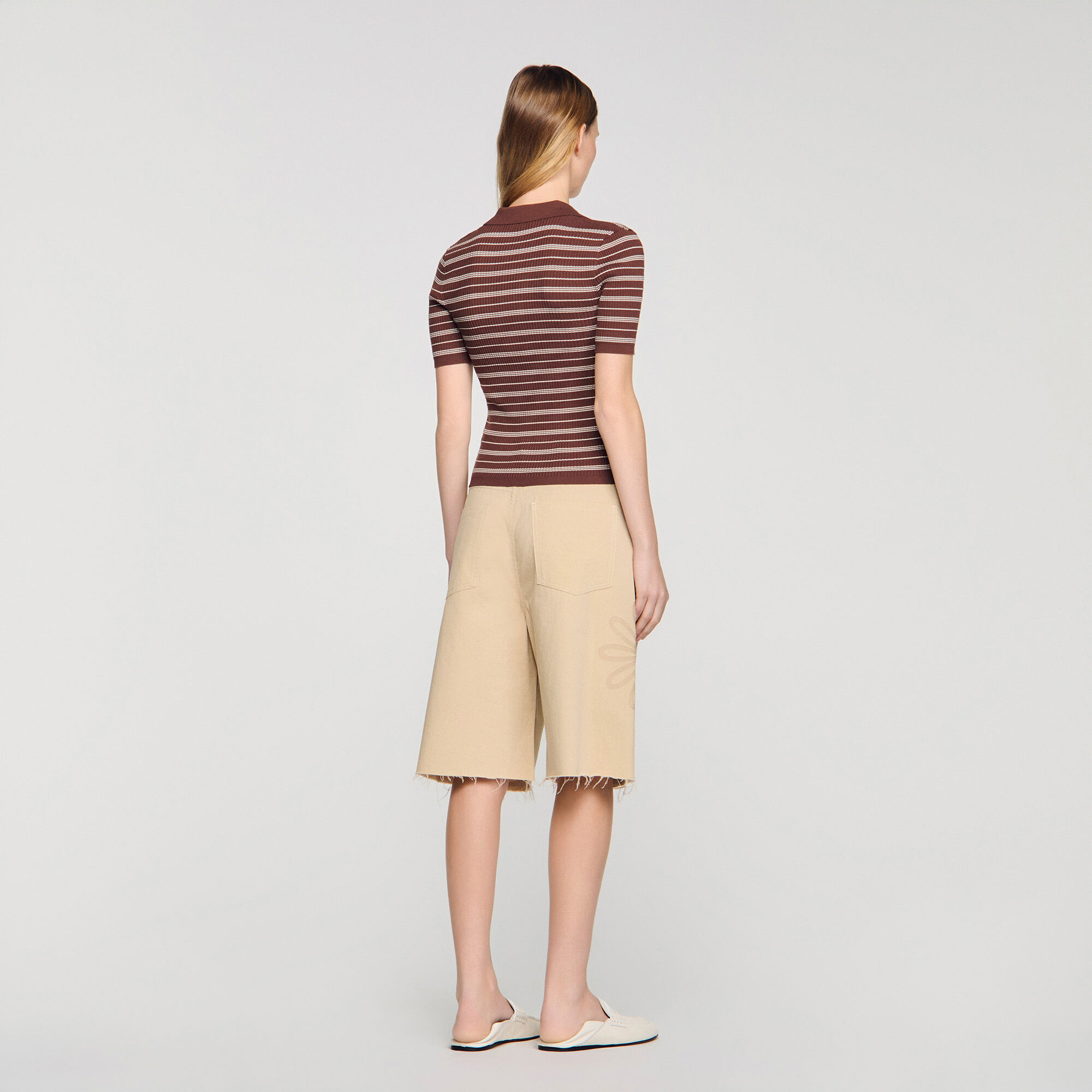 Gestreifter V-Ausschnitt-Polohemd-Sweater
