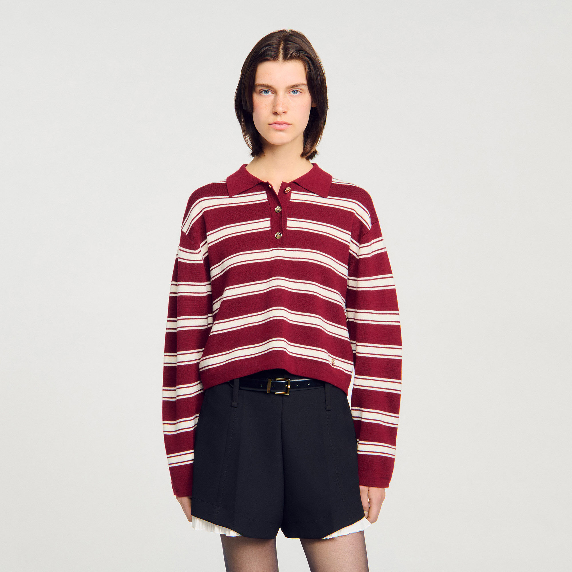 Wollgestreifter Polo-Pullover