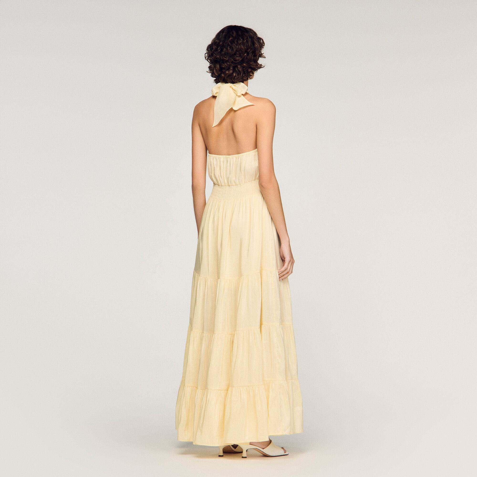 Blumiger Hals Leinen Maxikleid