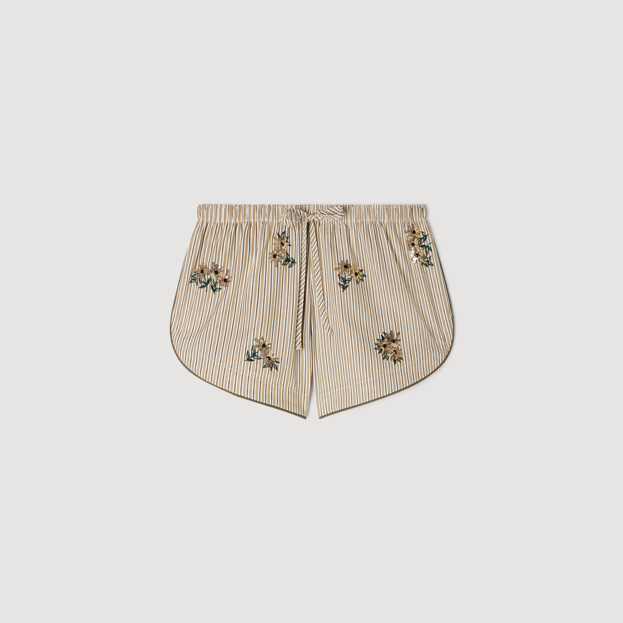 Blumenbestickte gestreifte Shorts