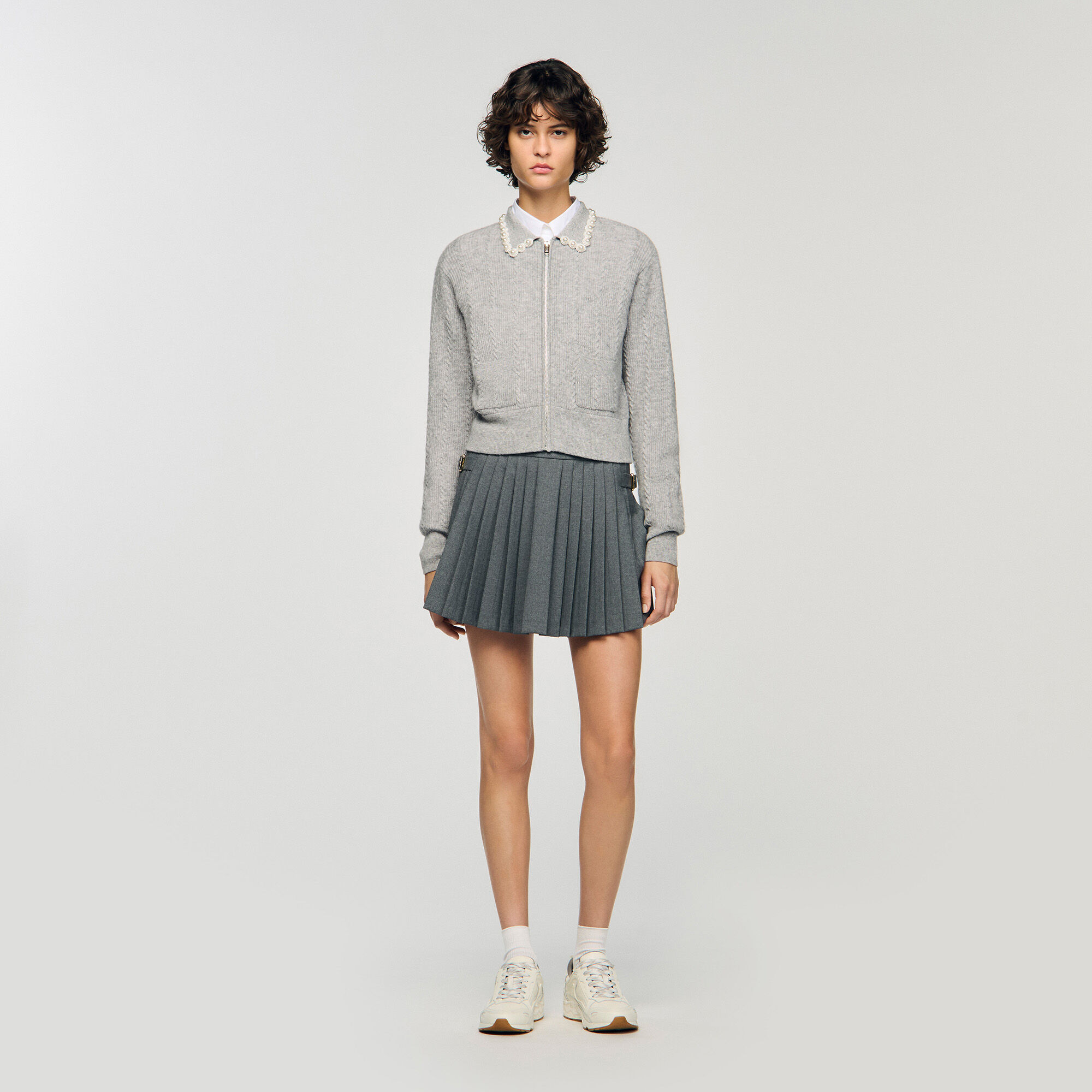 Cardigan mit Perlenkragen