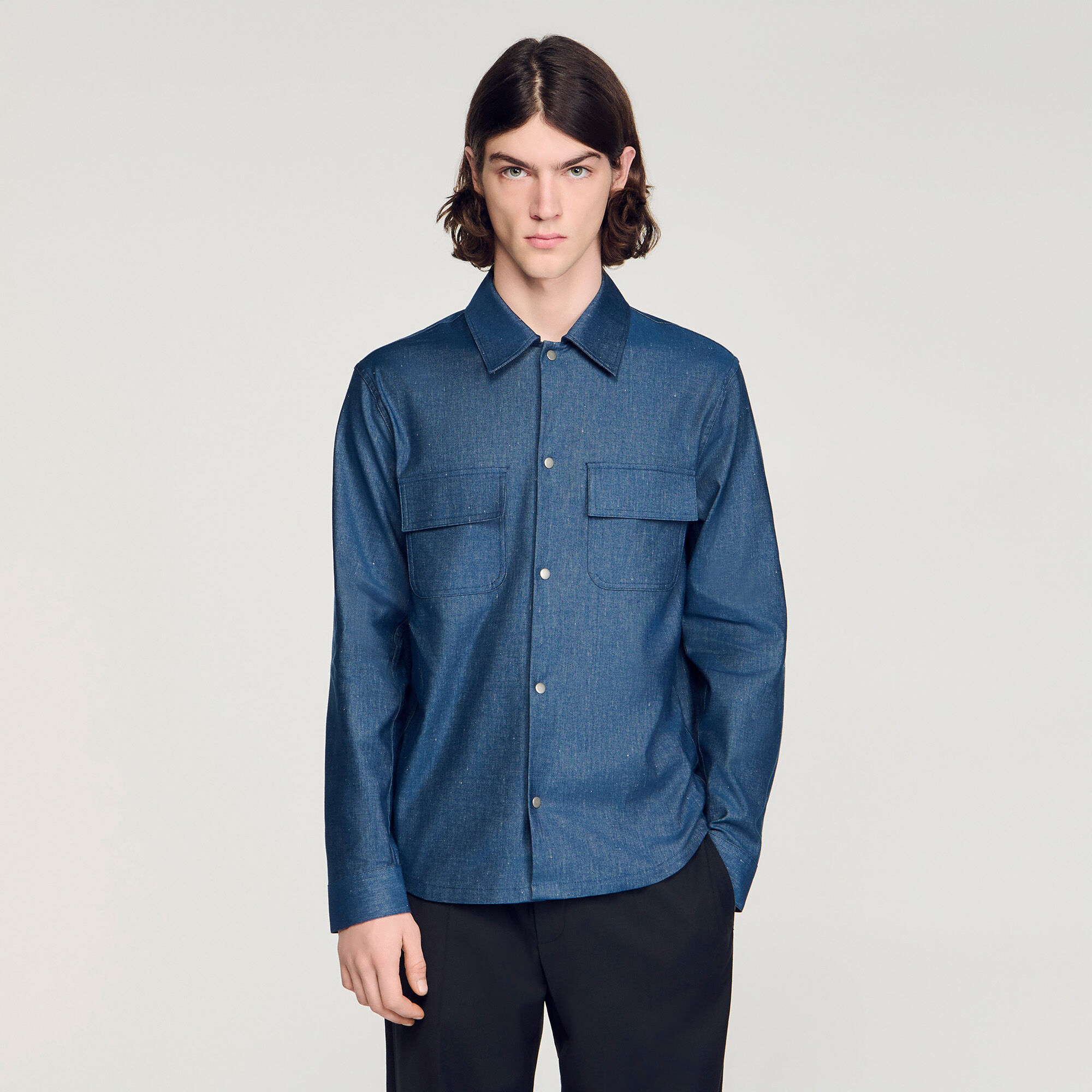 Hemd aus Baumwolle und Leinen im Jeans-Look