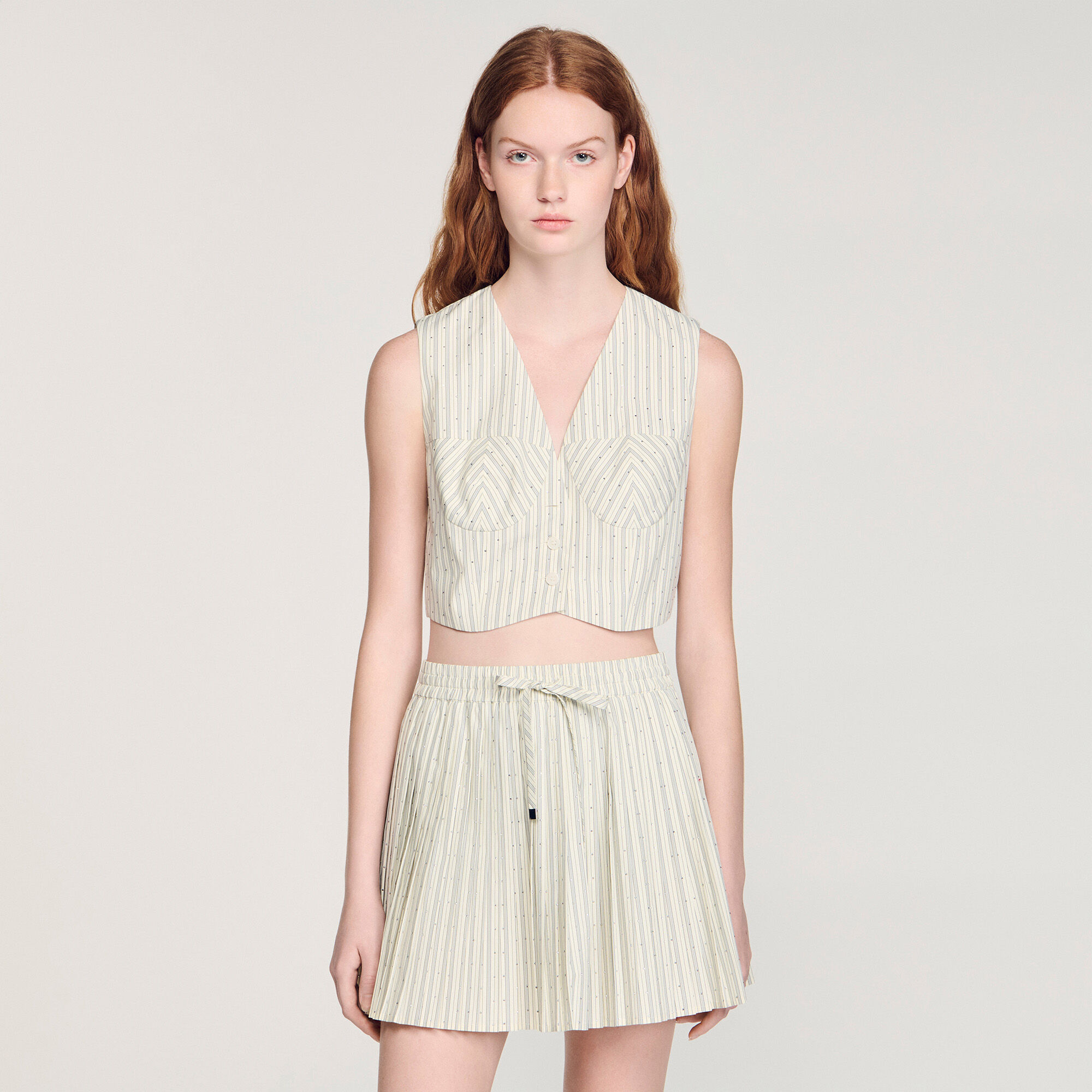 Streifiges Strass-Crop-Top