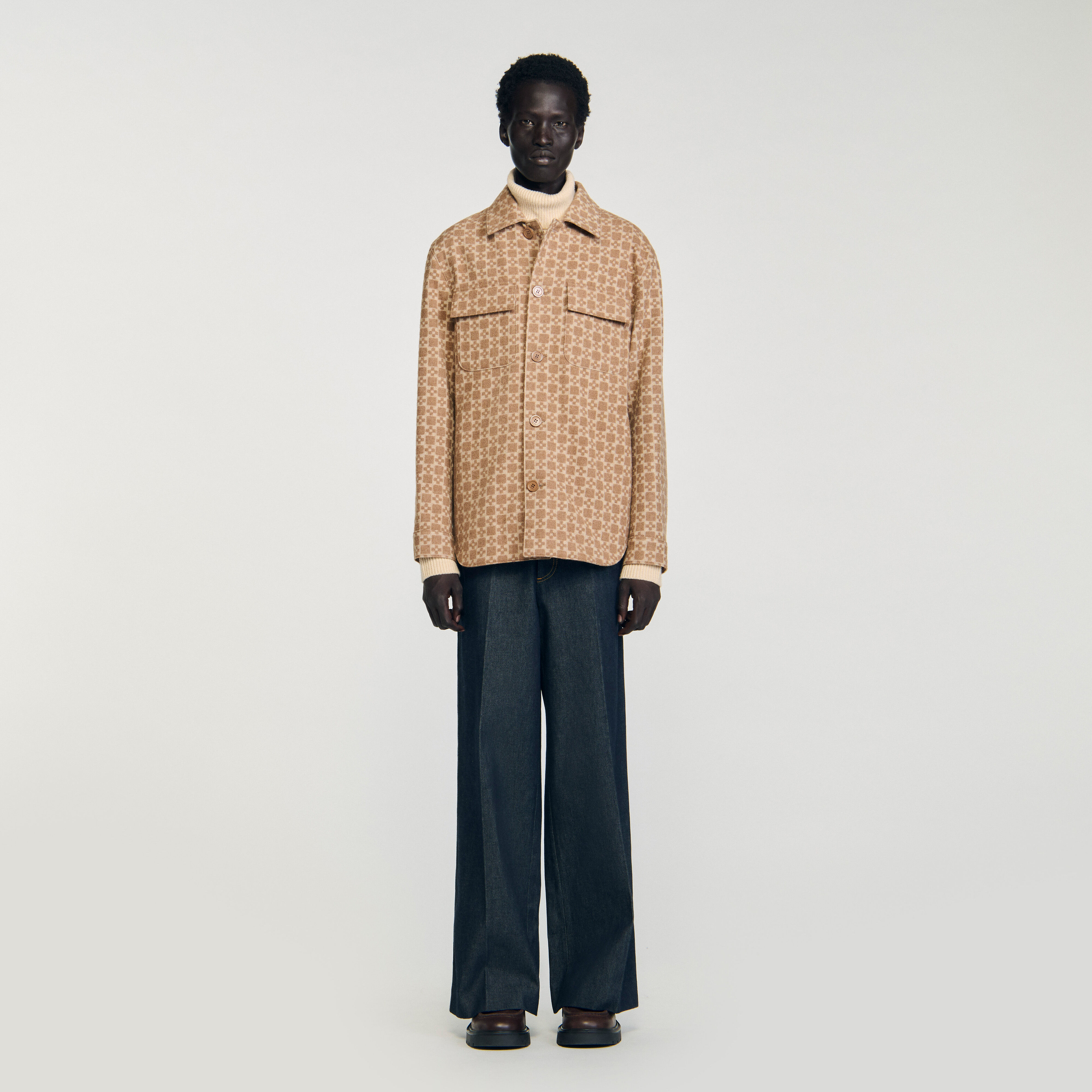 Quadrat-Kreuz-Jacquard-Overshirt