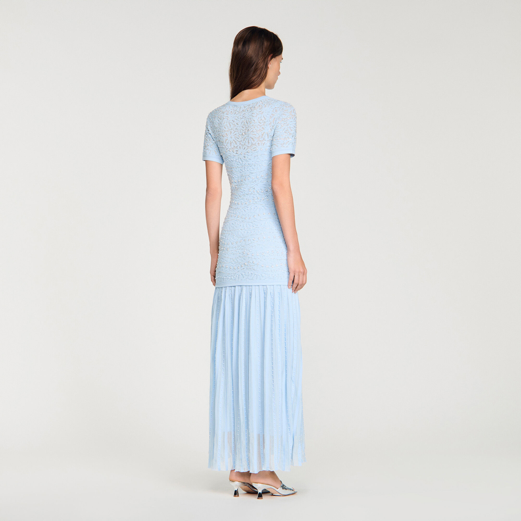 Perlenbesetztes Strick-Maxikleid
