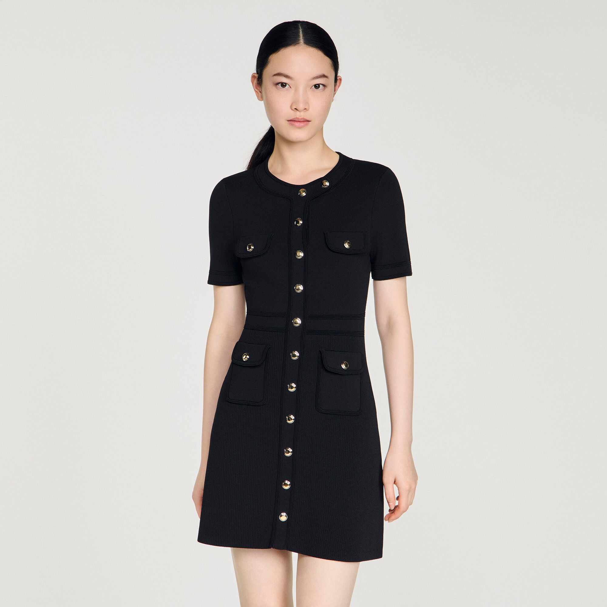 Knopfleiste Strickmini-Kleid