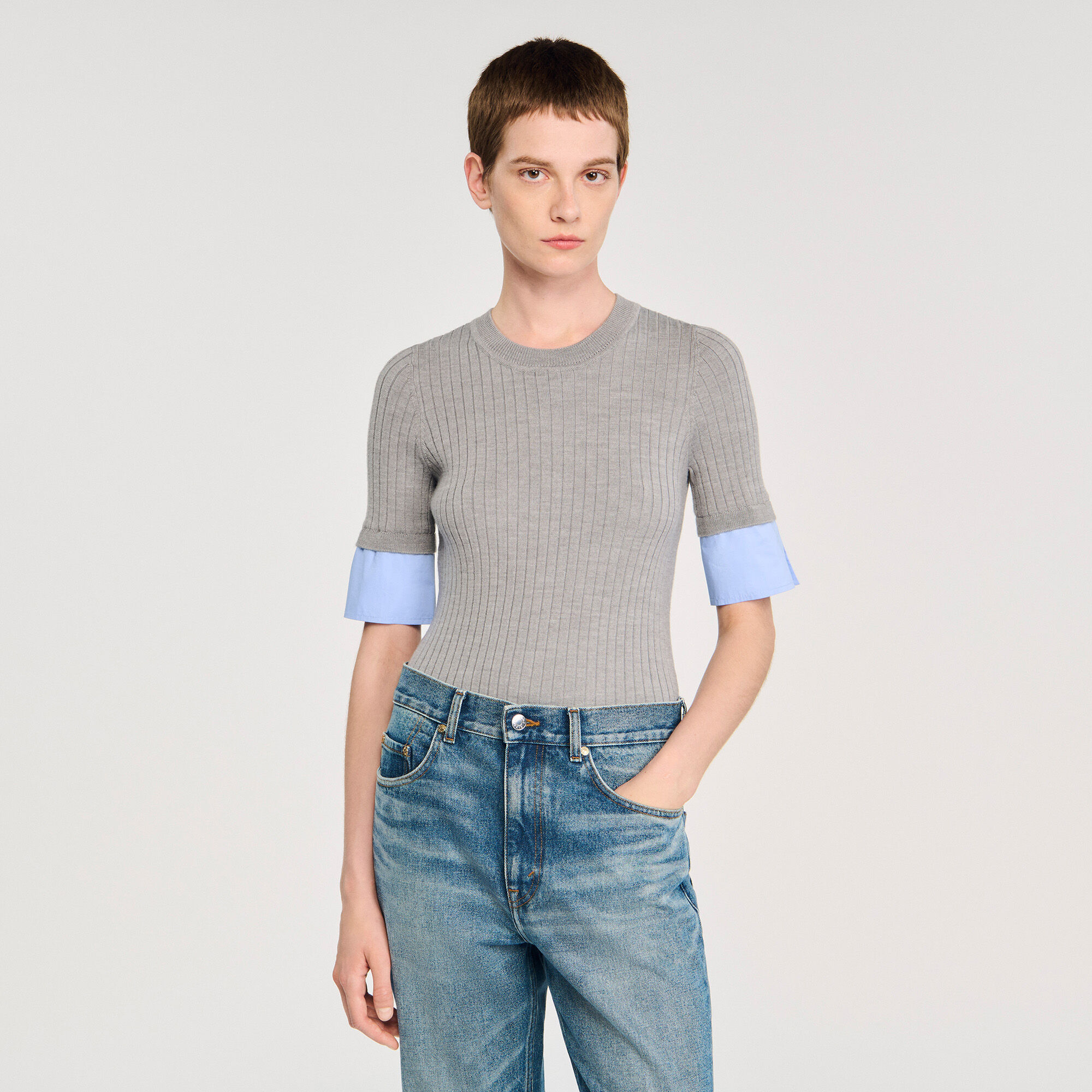 Pullover mit Kontrast-Kurzärmeln