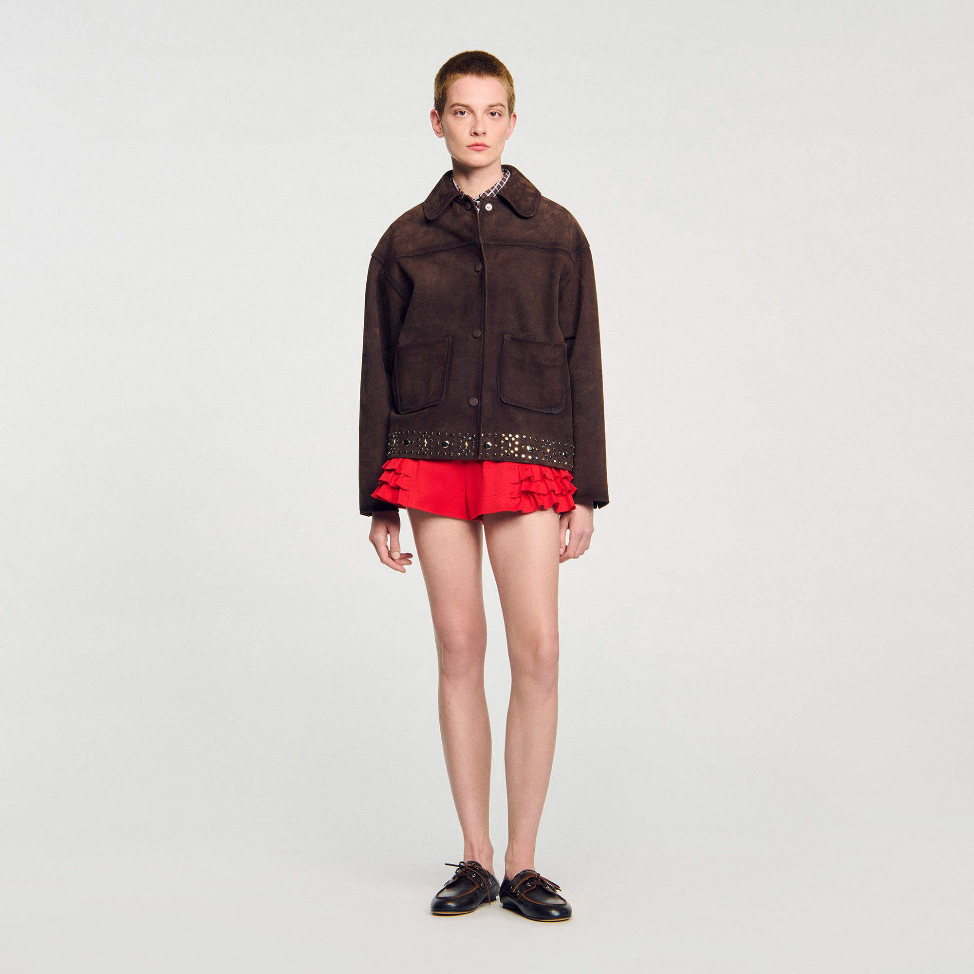 Studiertes Lederjacke aus Wildleder