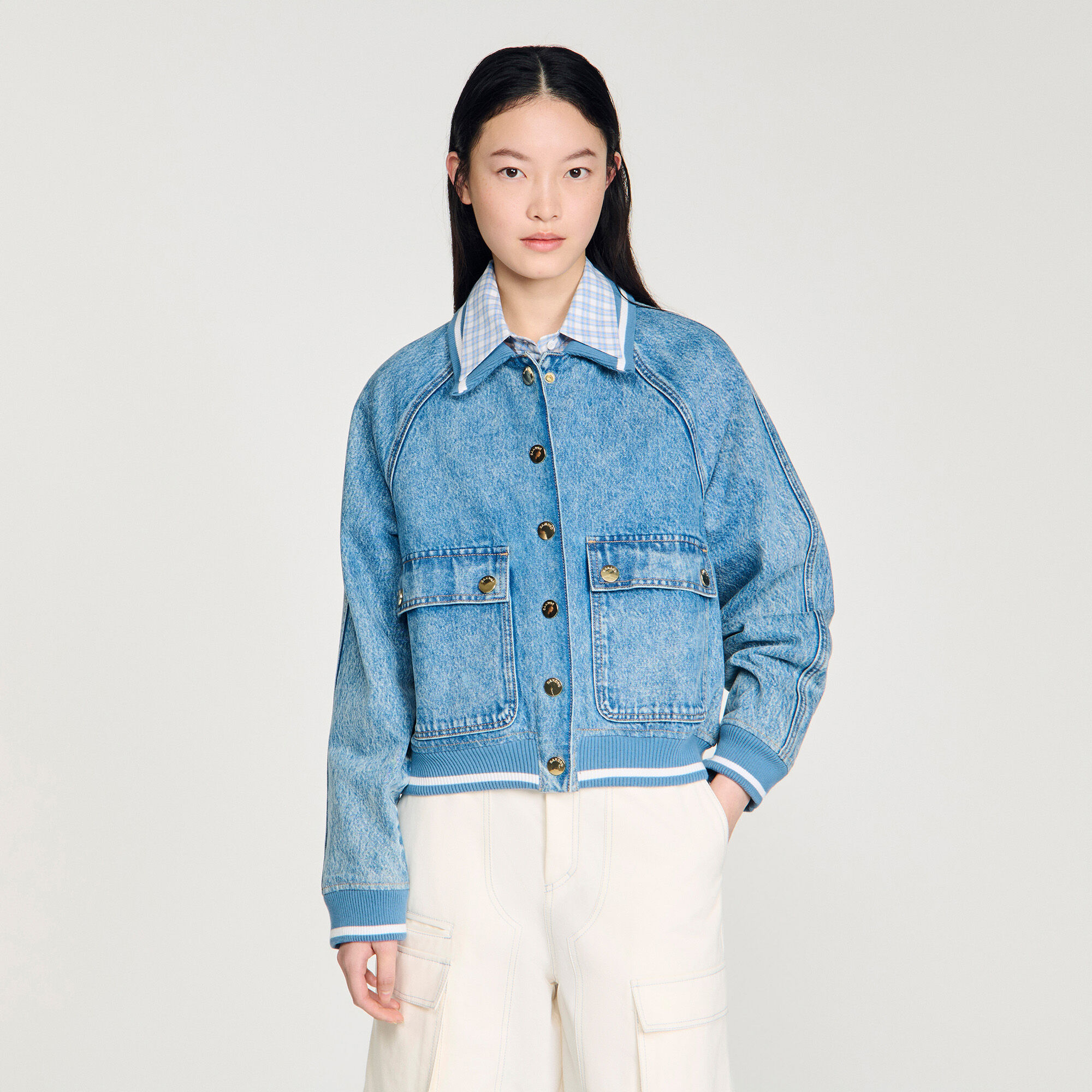 Denimjacke mit Rippbündchen