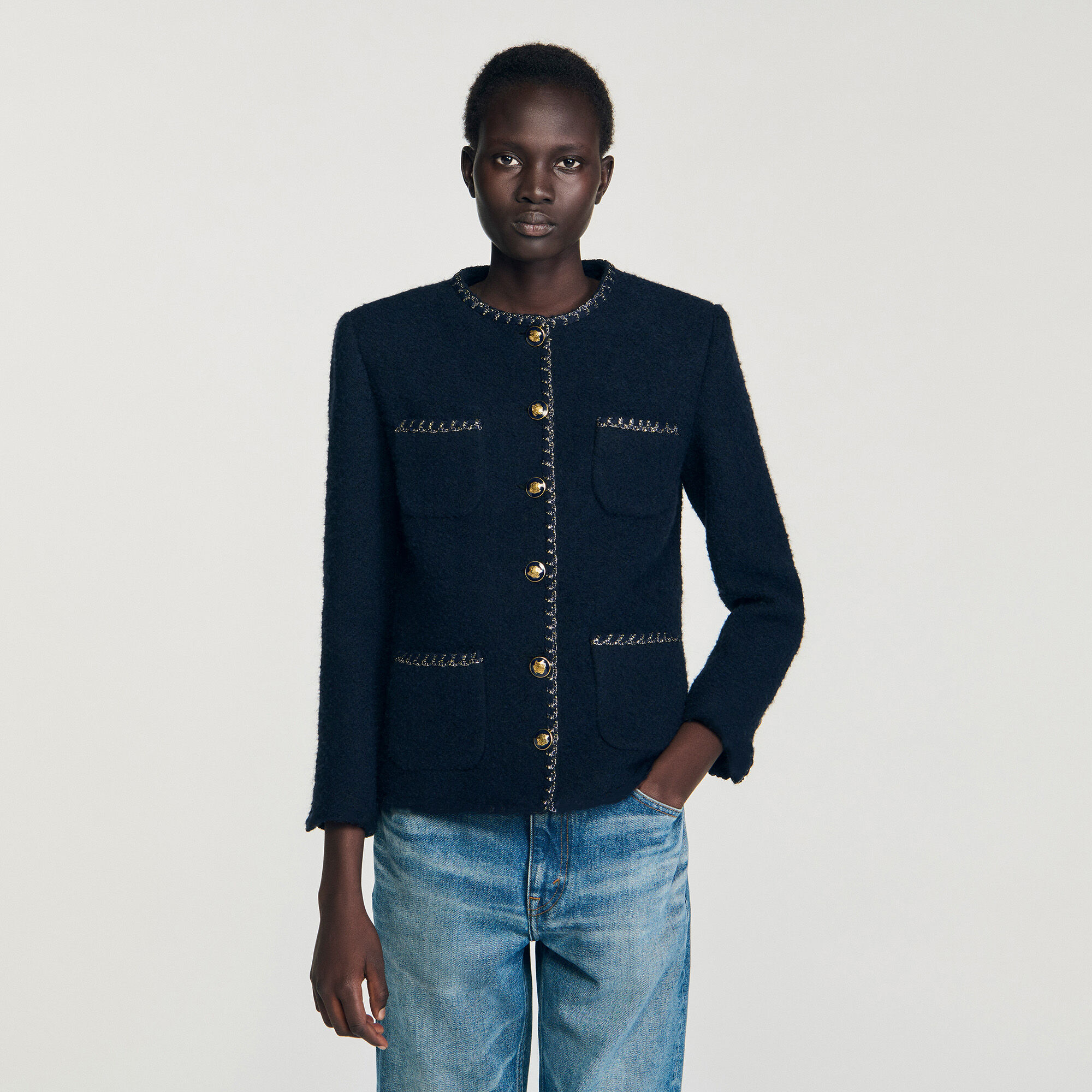 Tweed-Jacke mit abnehmbarem Kragen