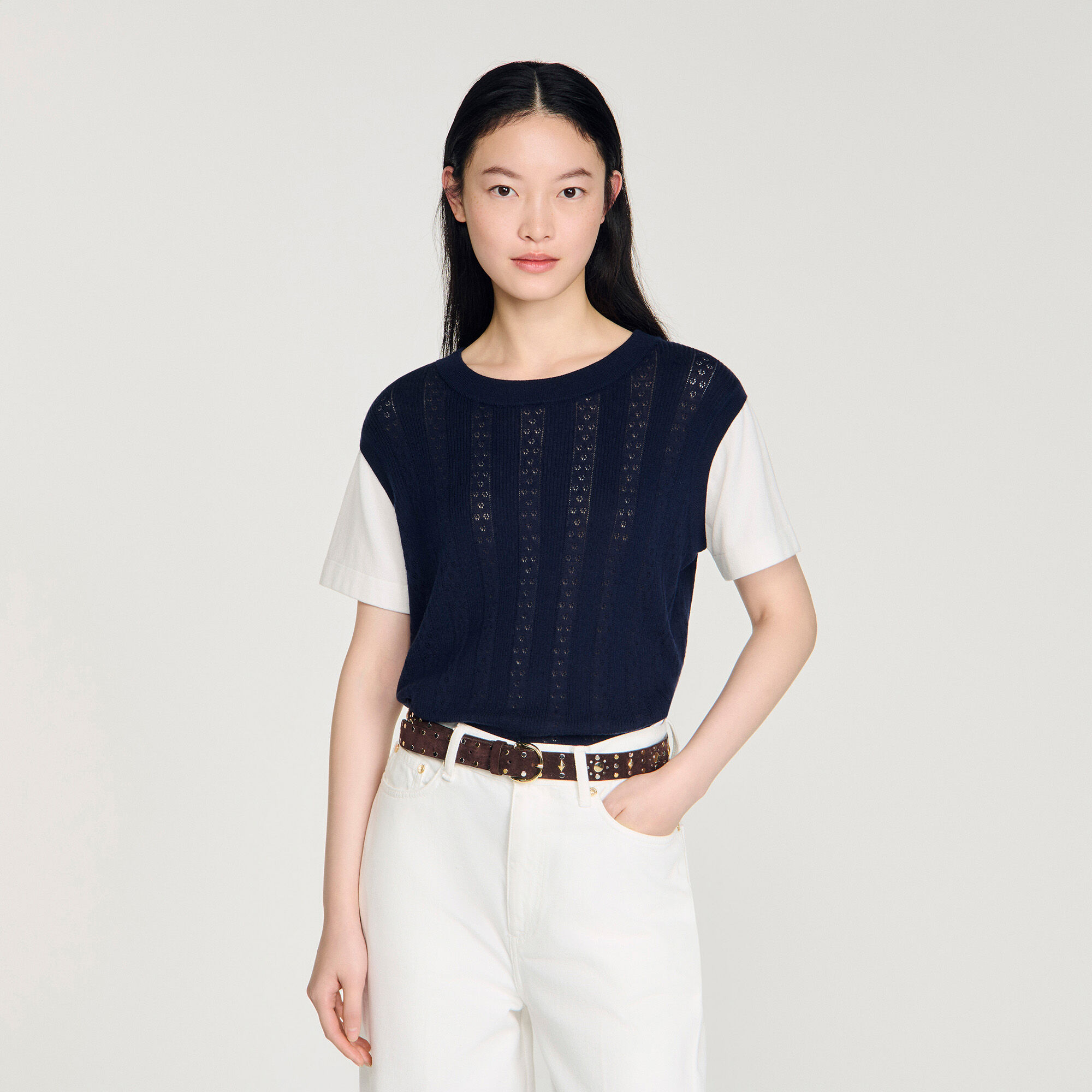Strickpullover mit Pointelle-Muster