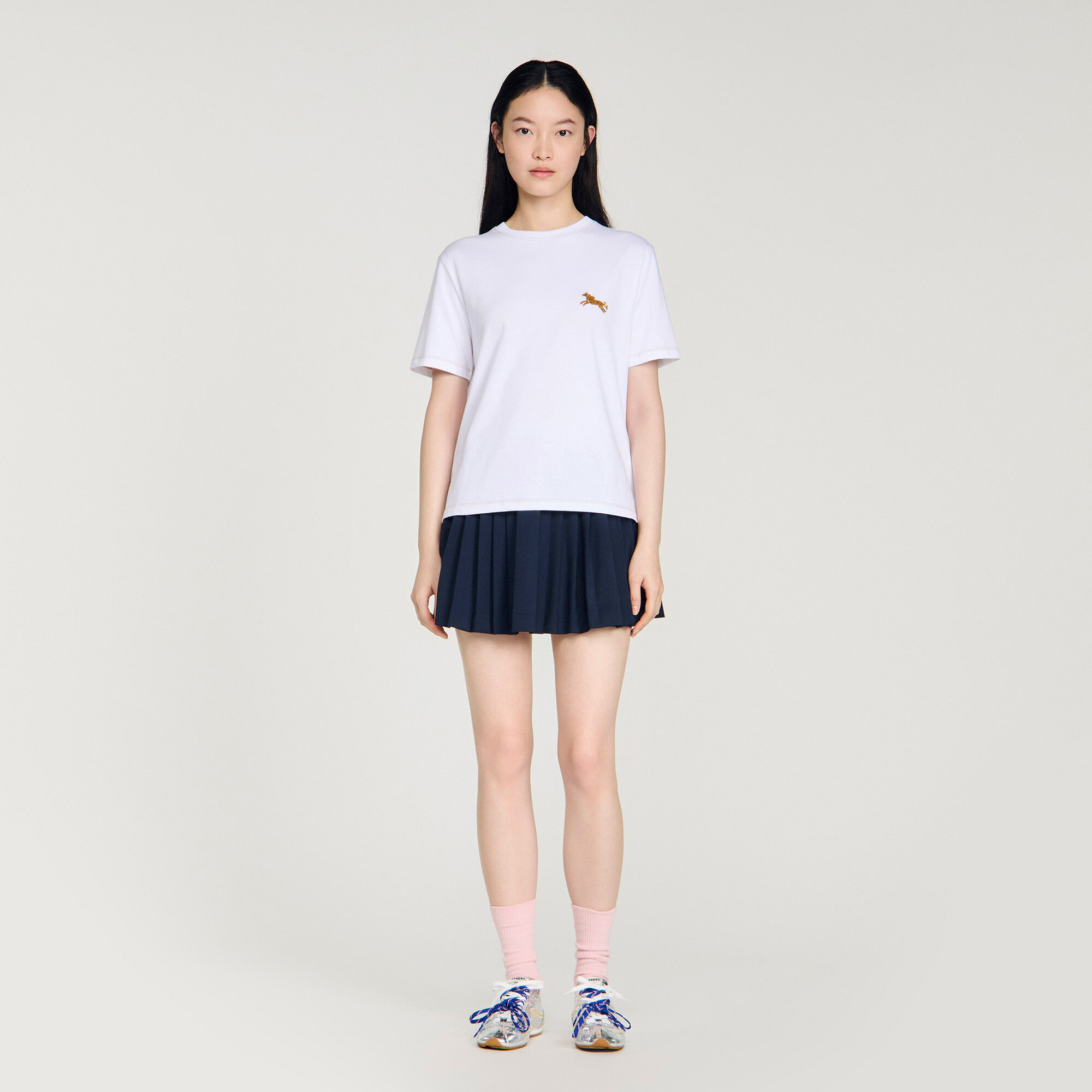 Pferde-Stickerei Baumwoll-T-Shirt