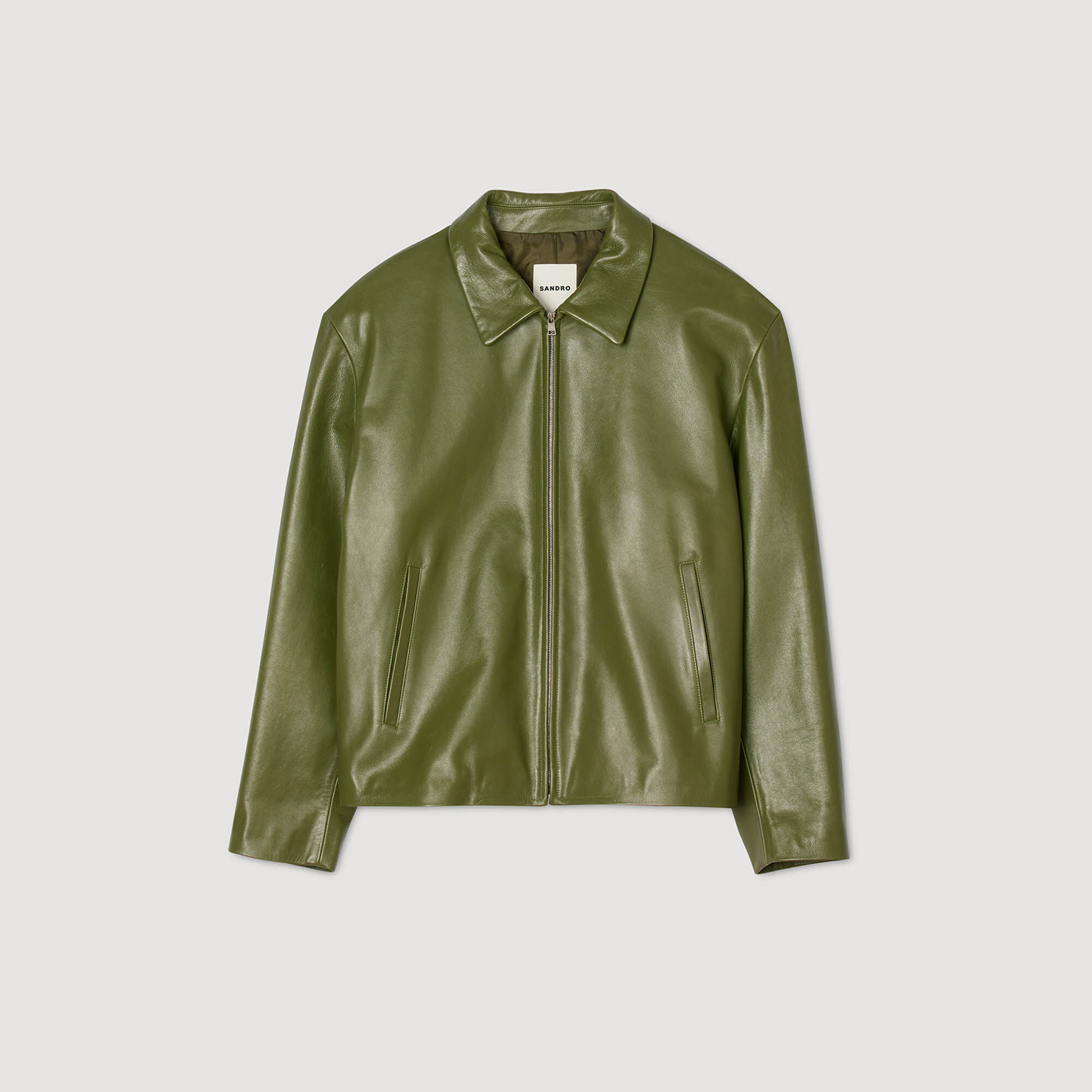 Lederjacke mit Flügelmanschette und Reißverschluss