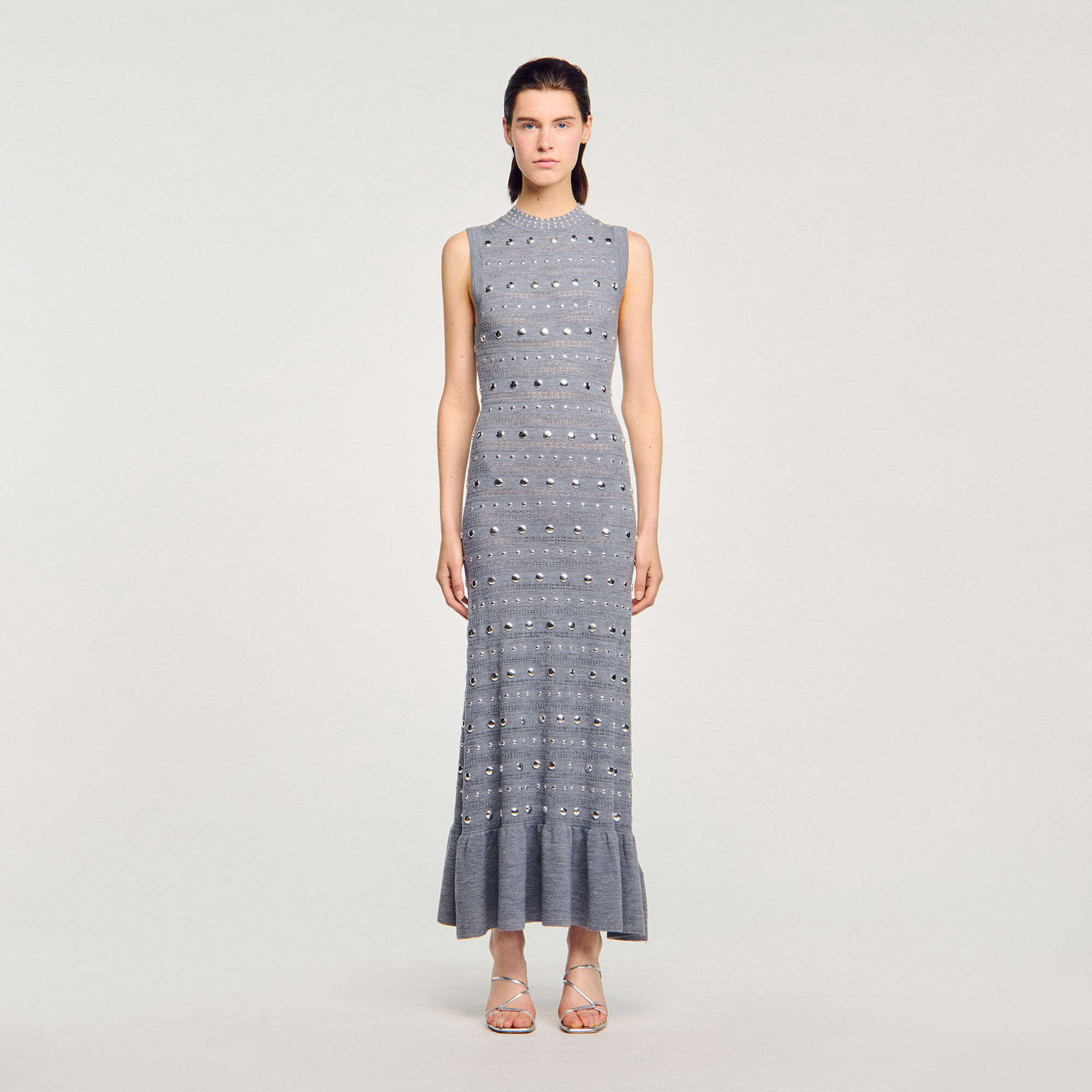Strick-Maxikleid mit Nieten