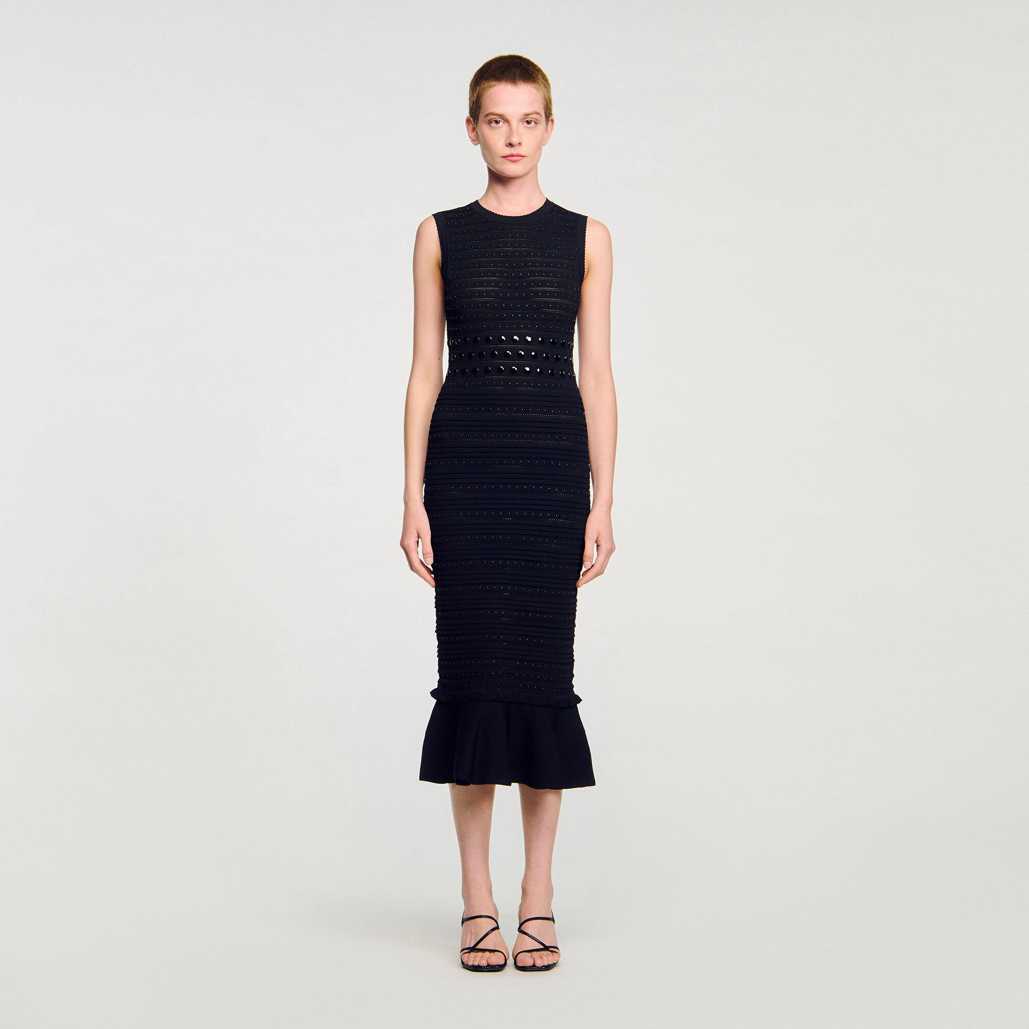 Strick-Midi-Kleid mit Nieten