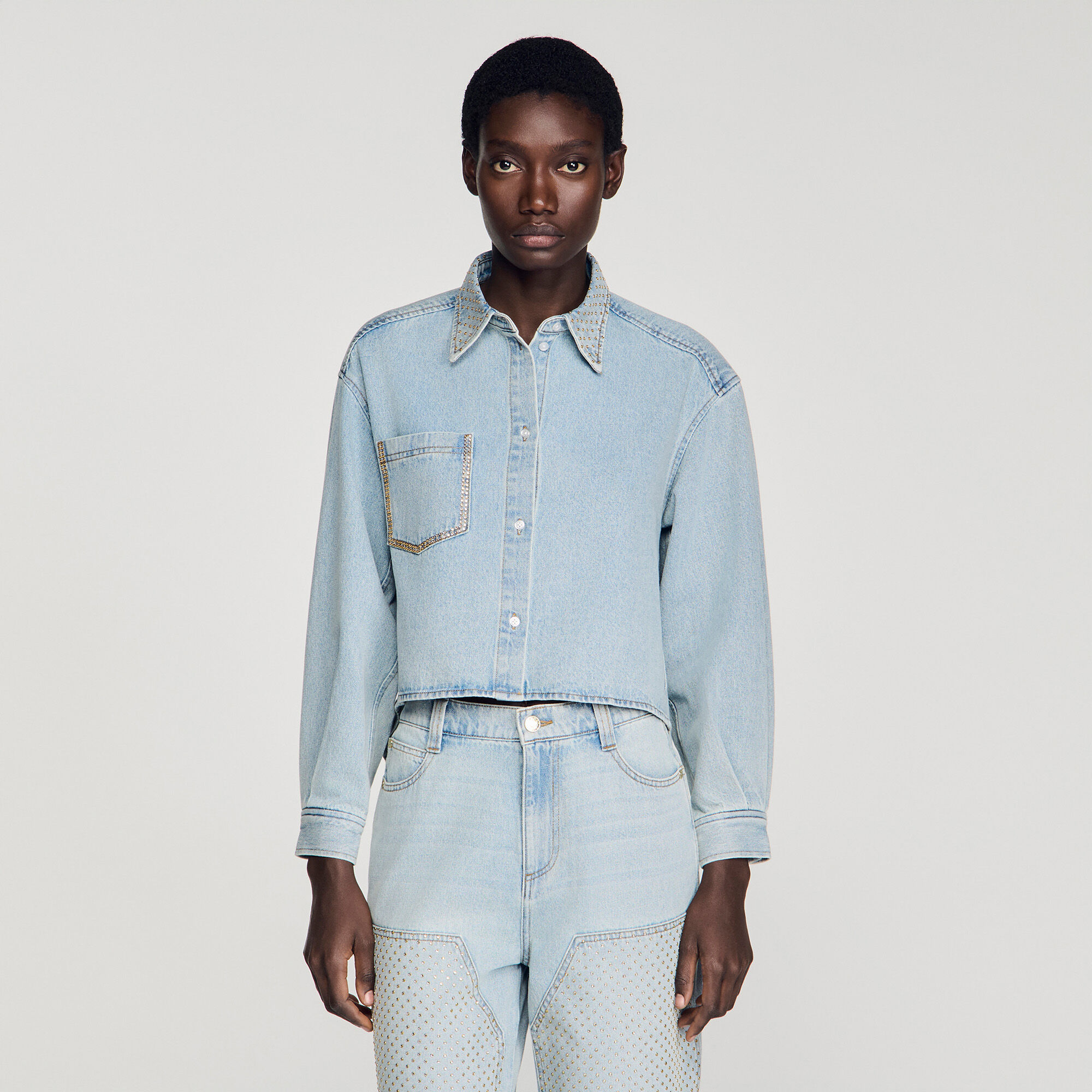 Glitzer-Crop-Top aus Denim