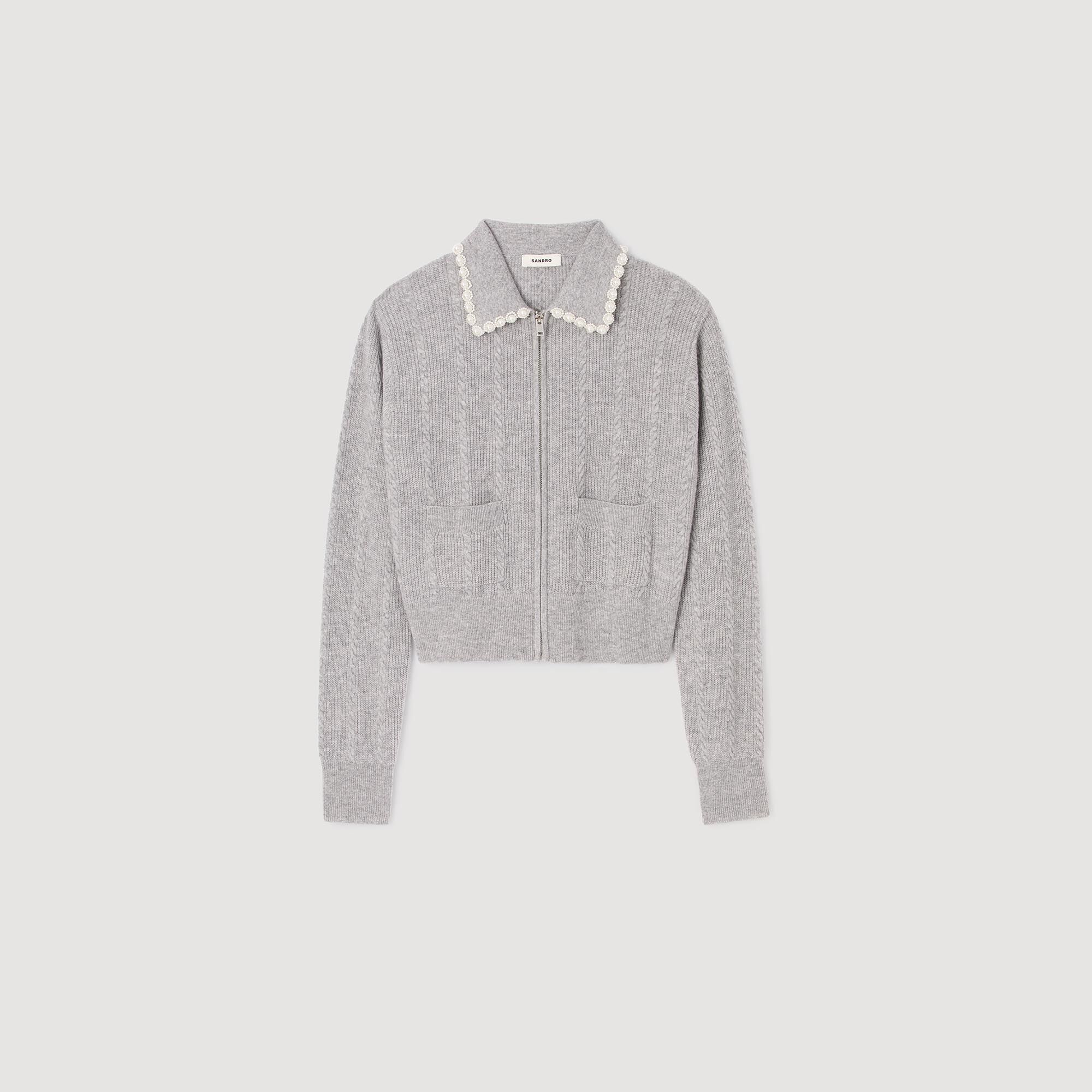 Cardigan mit Perlenkragen