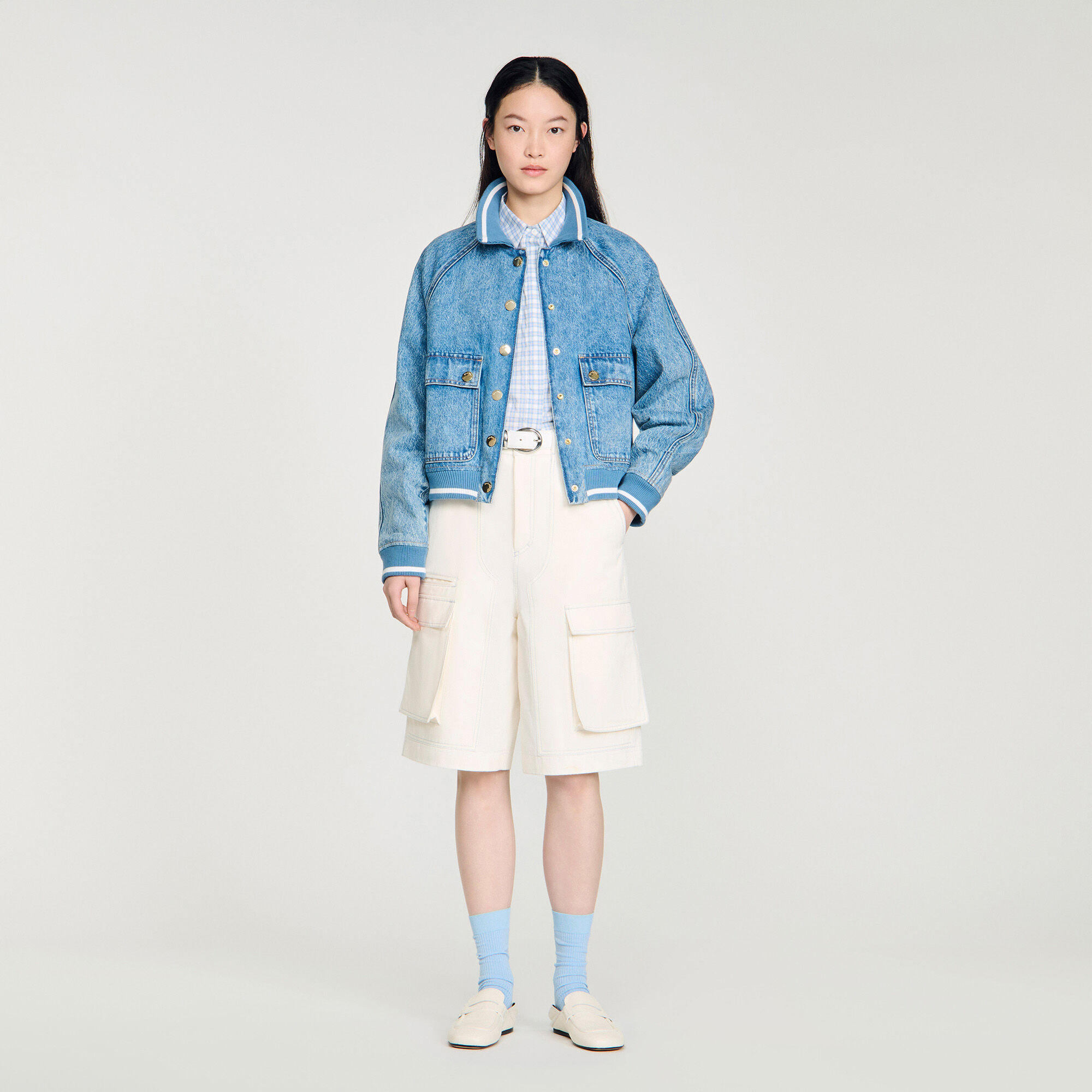 Denimjacke mit Rippbündchen