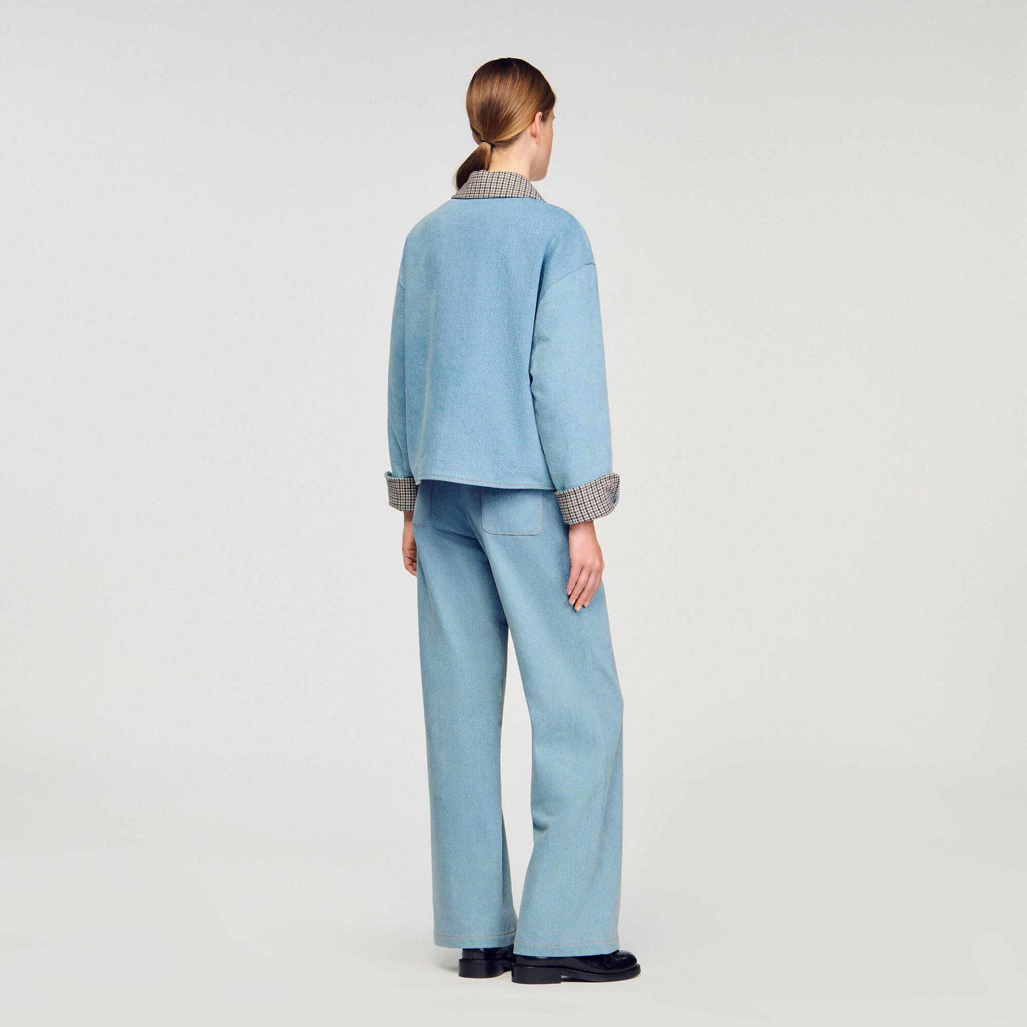 Plaidkragen-Denim-Jacke
