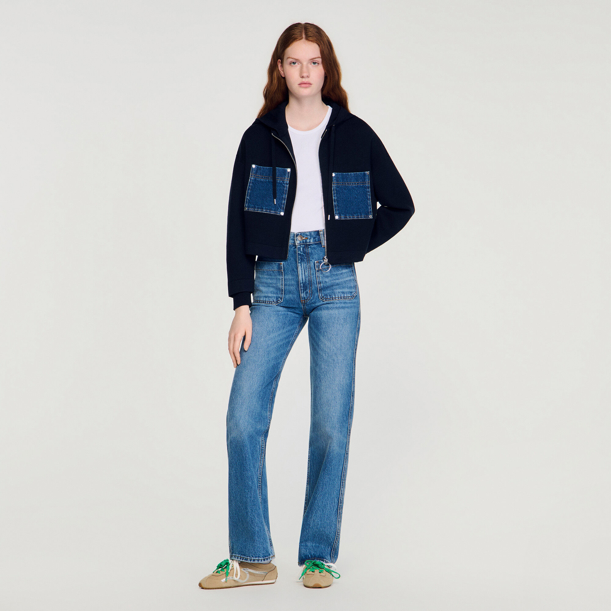 Strick- und Denim-Sweatshirt