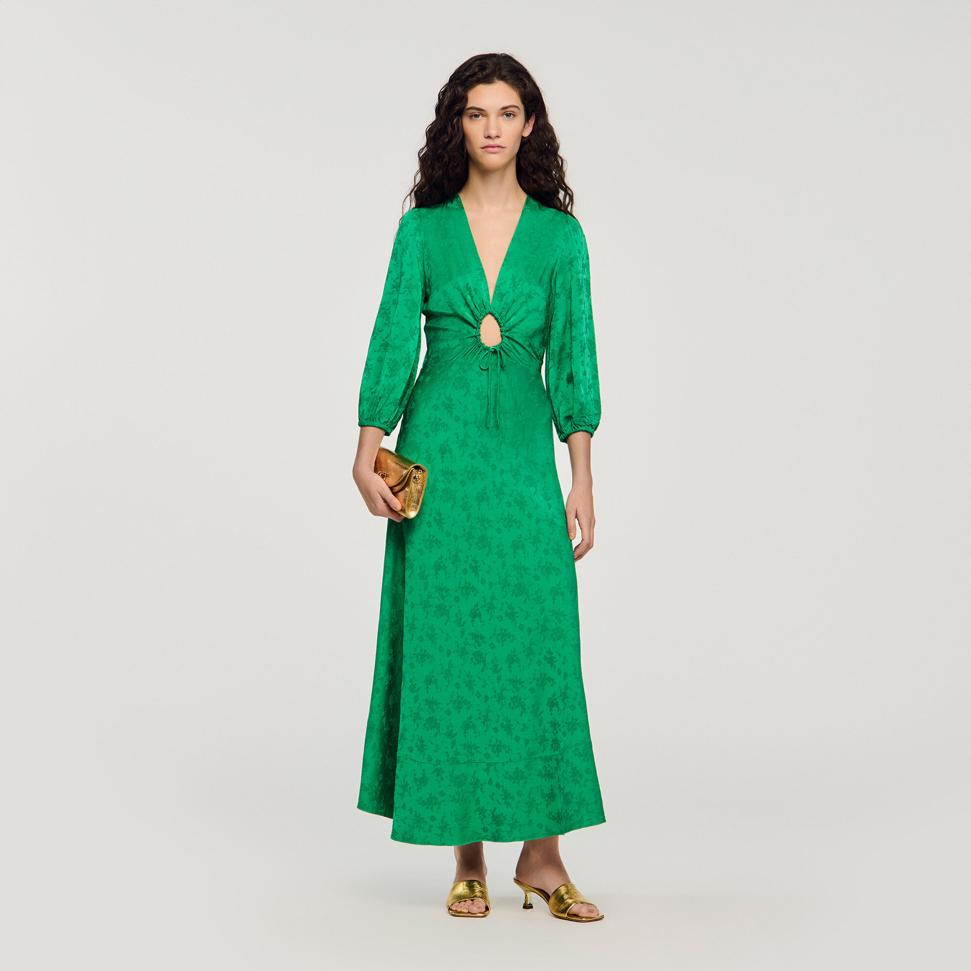 Blumiger Jacquard-Maxikleid