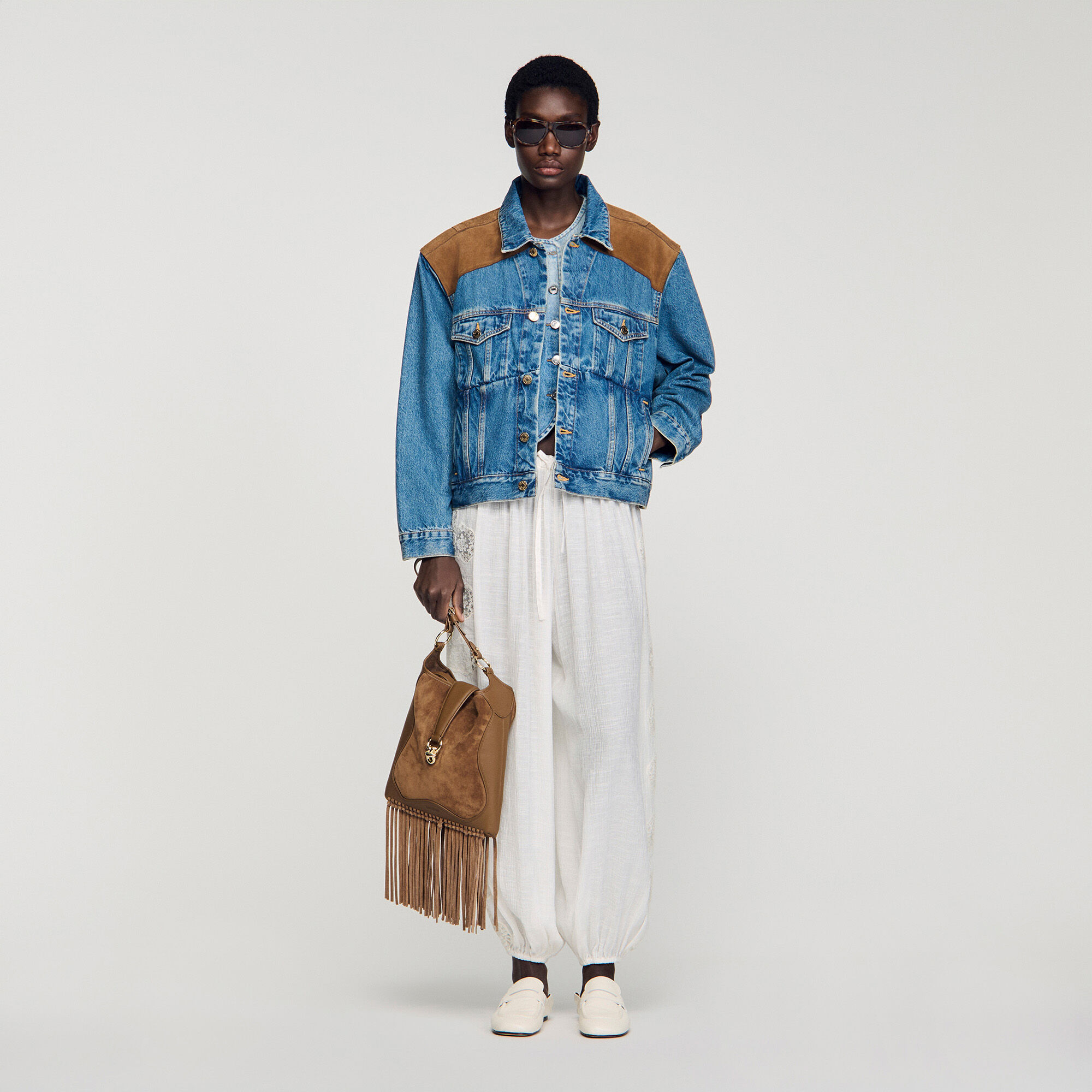 Leder- und Wildleder-Fringe-Tasche