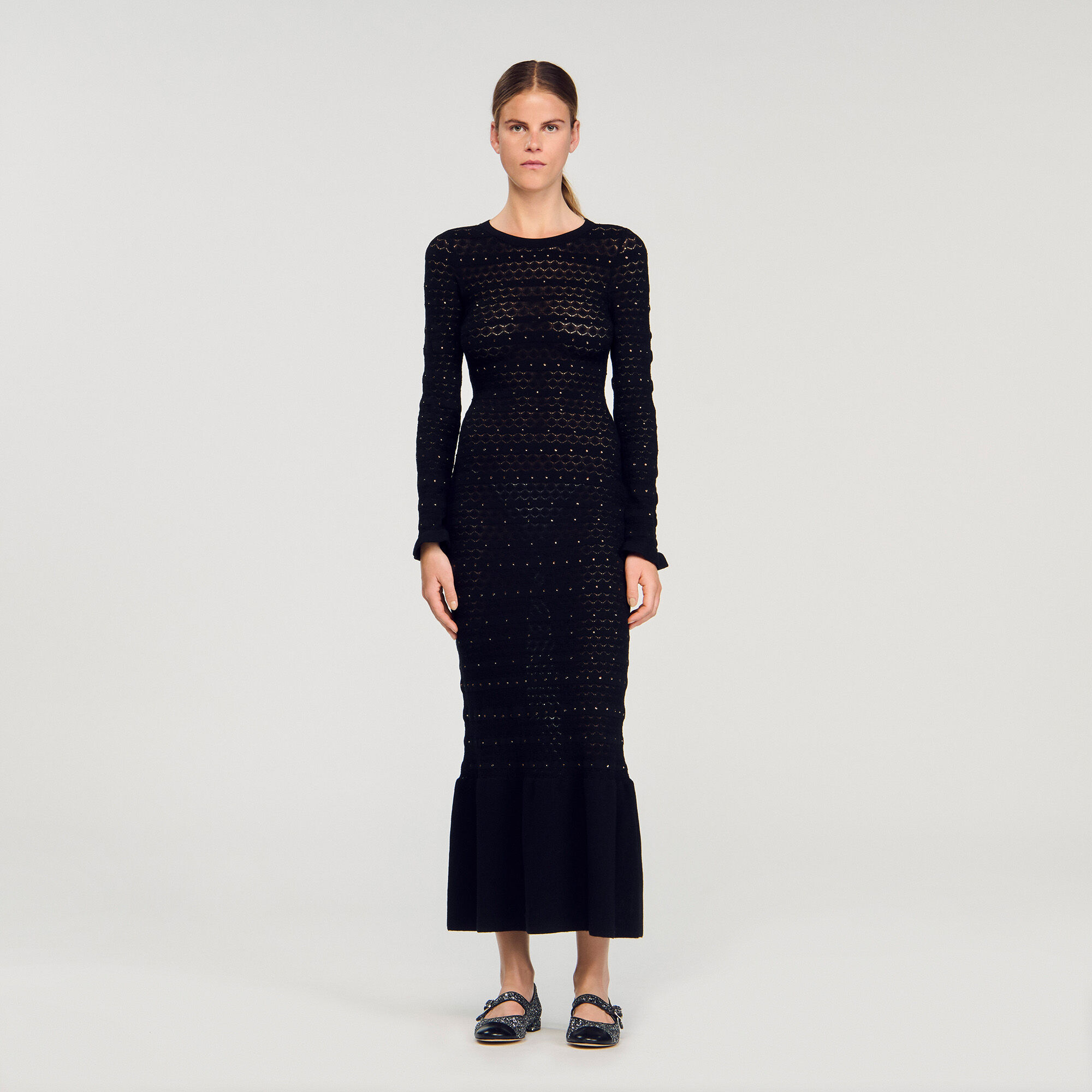 Steinchen-Strick-Maxikleid