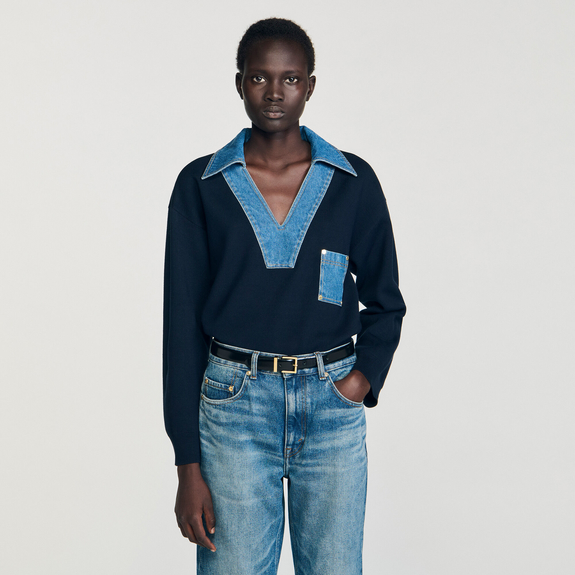 Pullover mit Jeans-Details