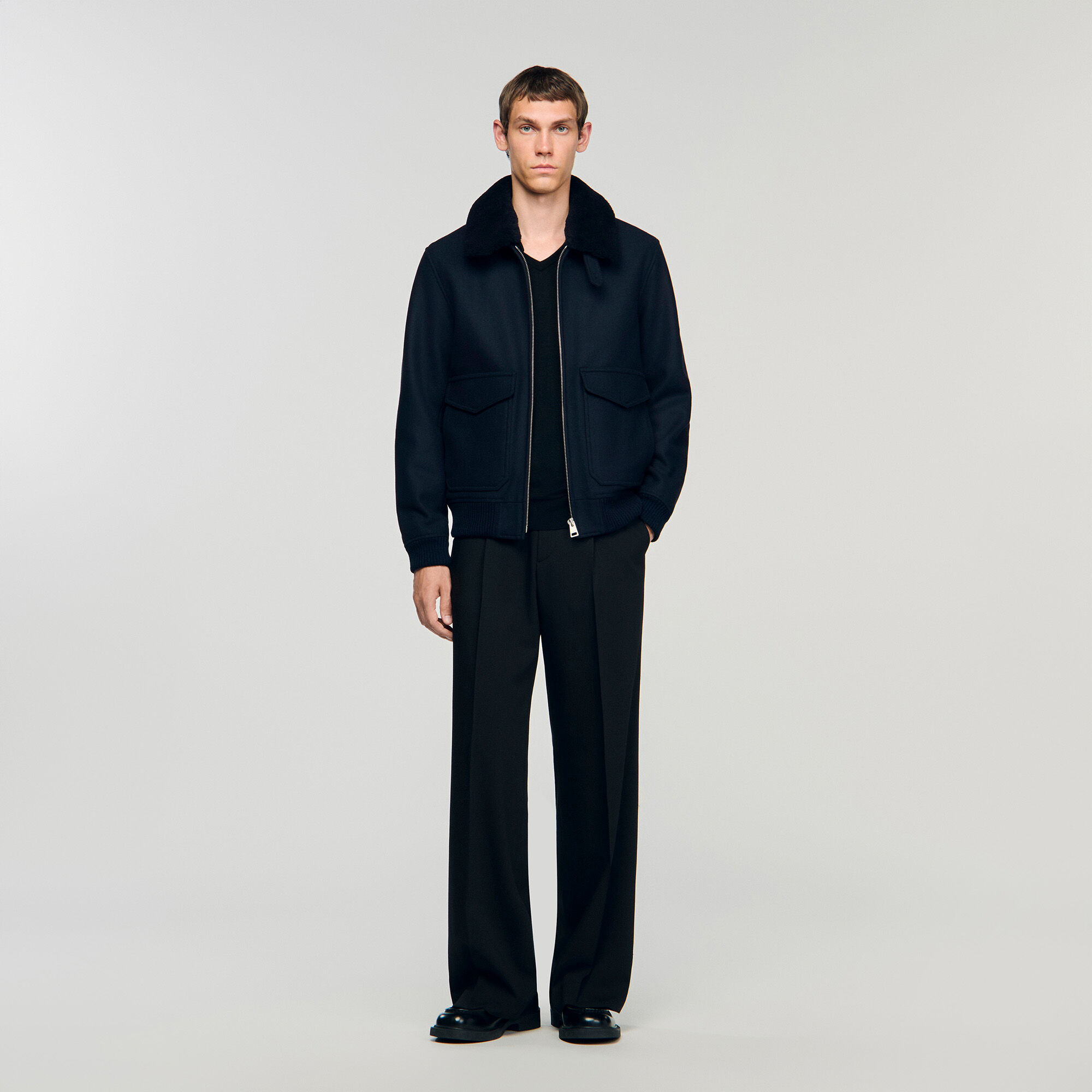 Woll-Fliegerjacke mit Shearling