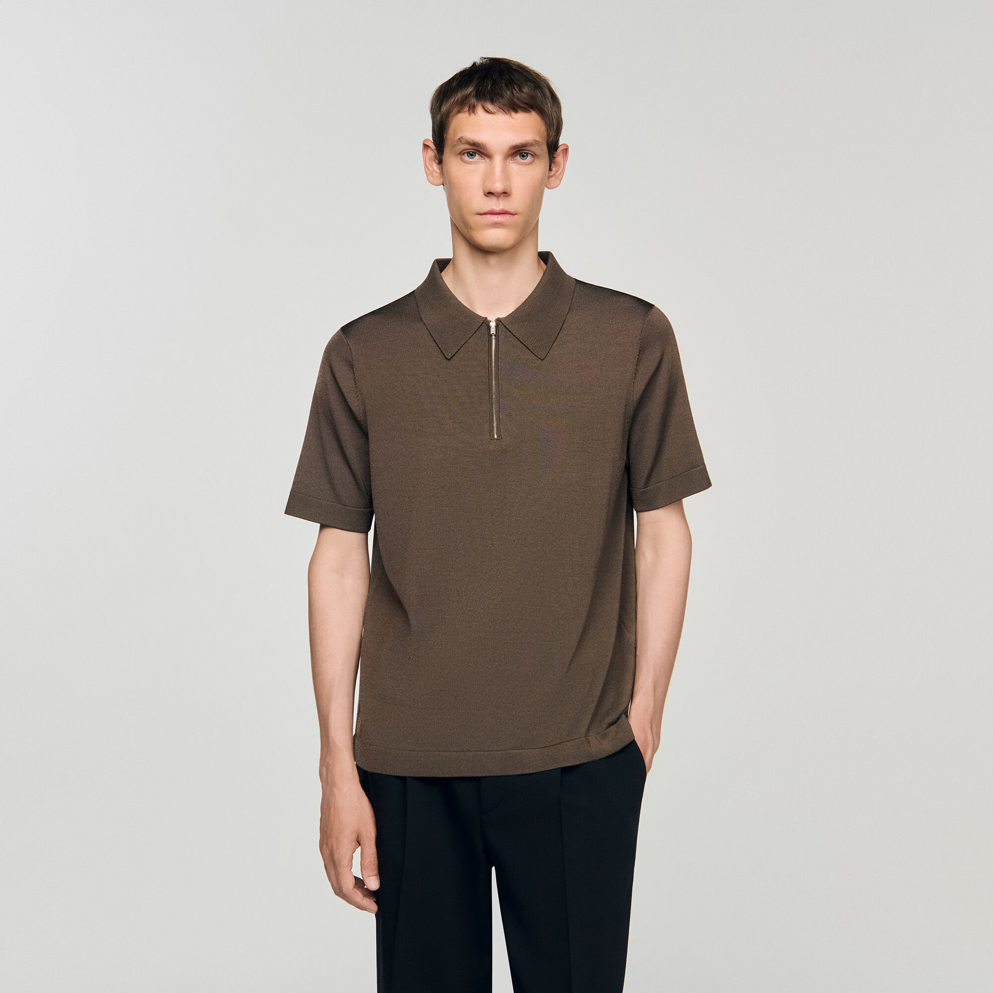 Strick-Polo mit Reißverschlusskragen