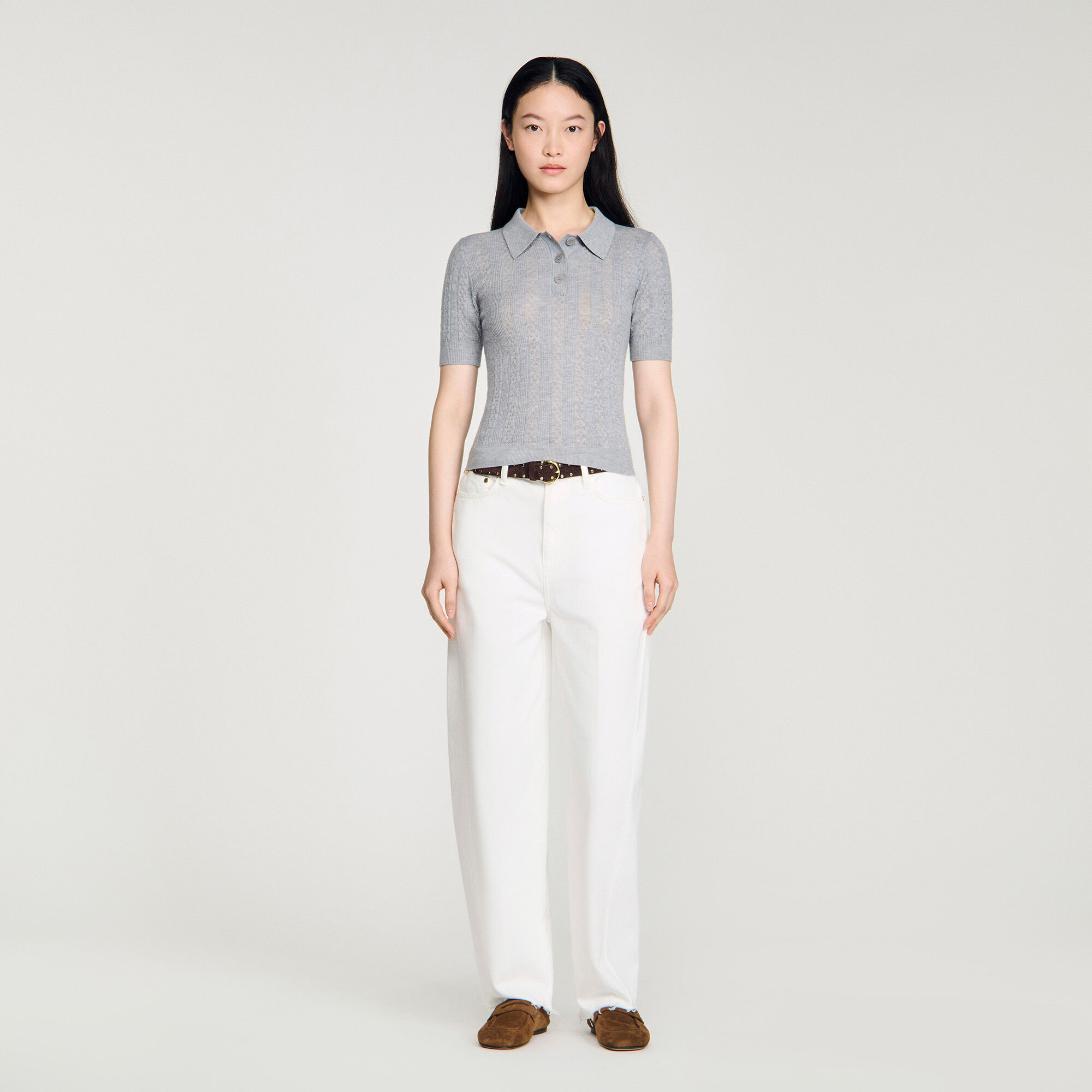 Punktell-Poloshirt aus Wolle