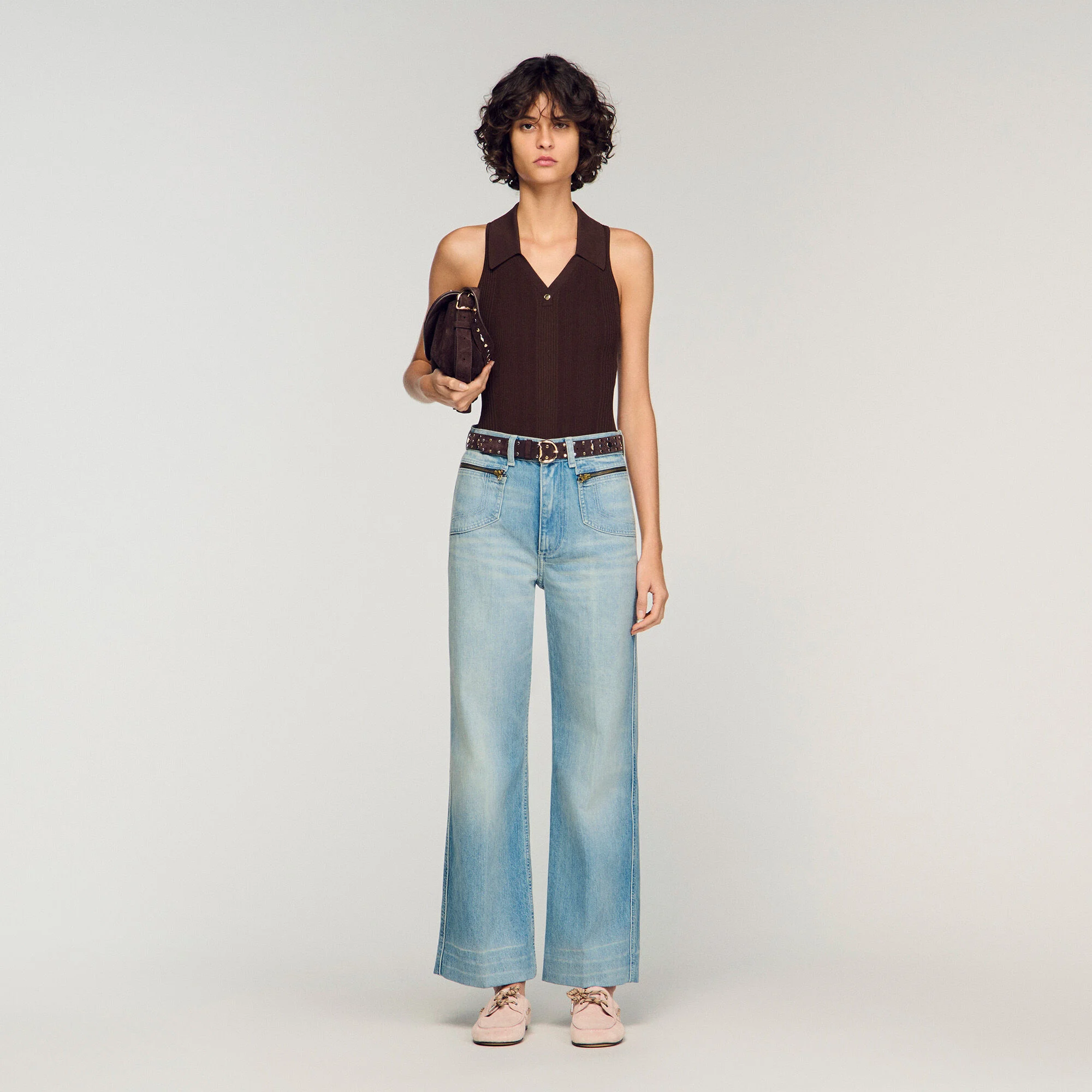 Abgenutzte gerade Reißverschluss-Cotton-Jeans