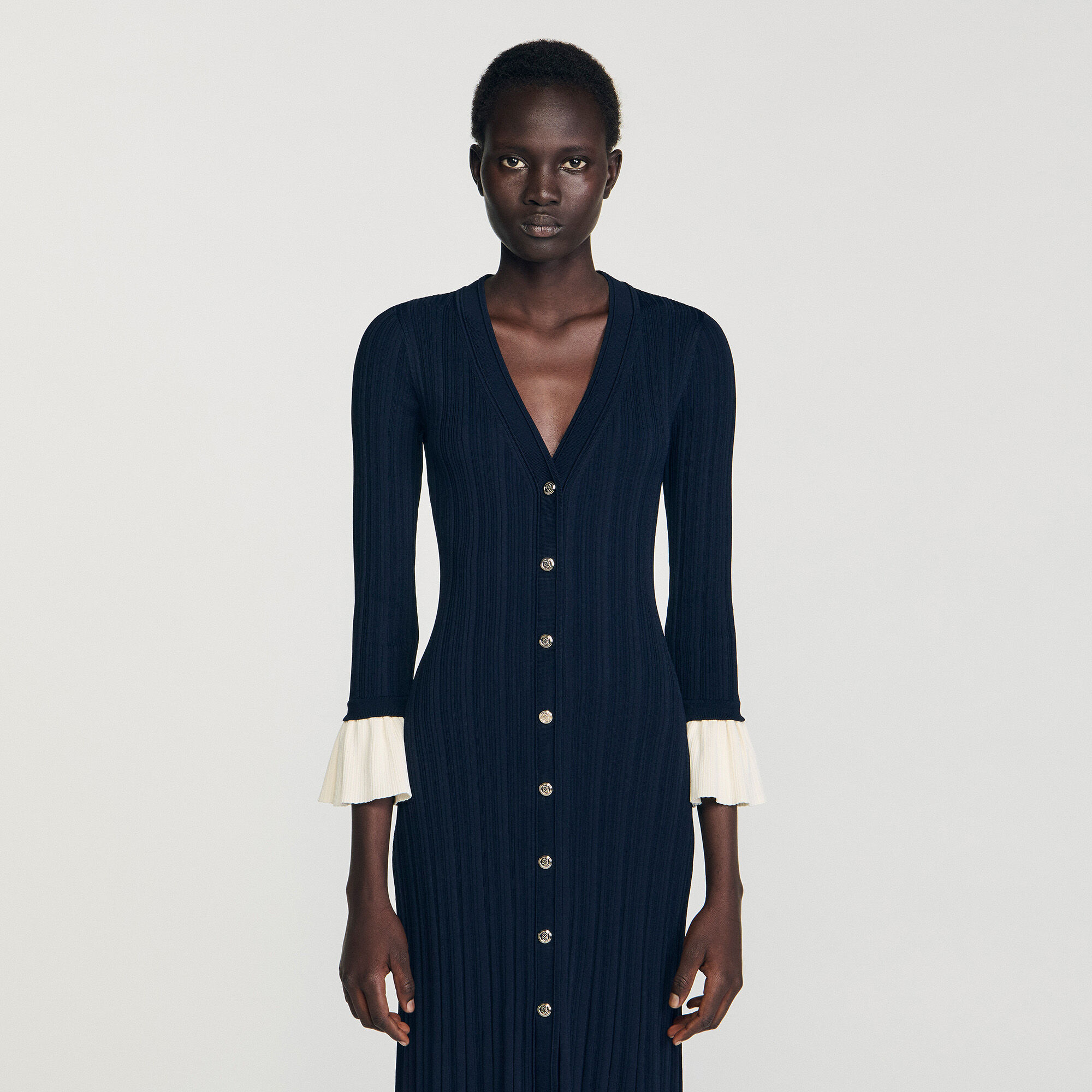 Two-tone Strick-Midi-Kleid