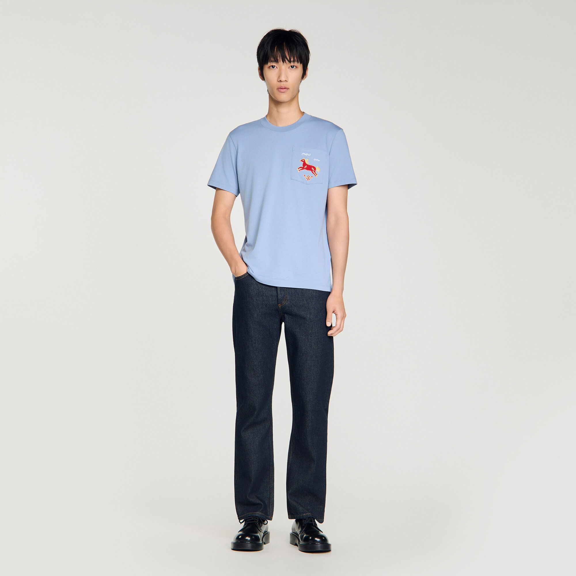 Bordierter Pferd Baumwoll-T-Shirt